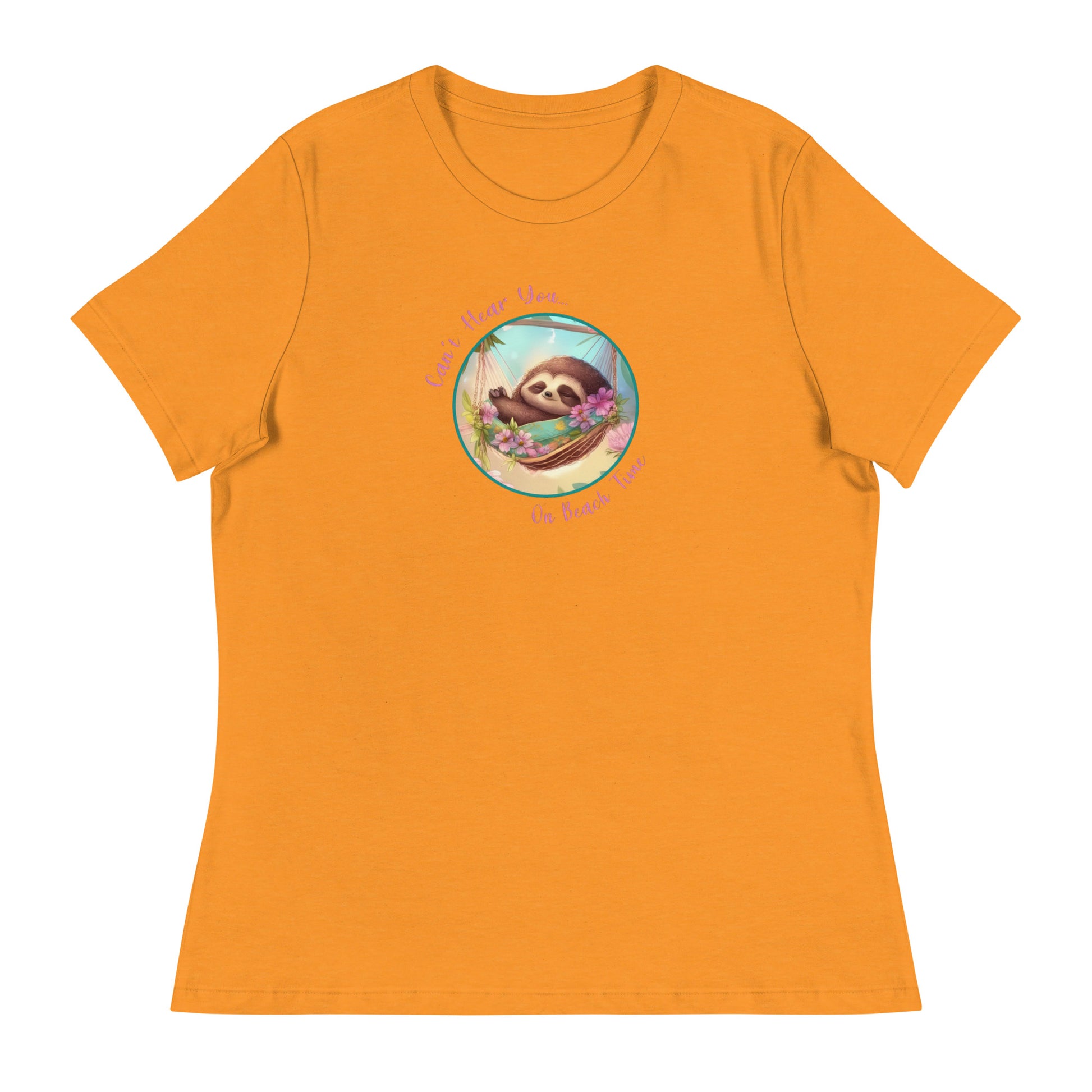 Can't Hear You... On Beach Time Sloth Women's Summer T-Shirt Heather Marmalade