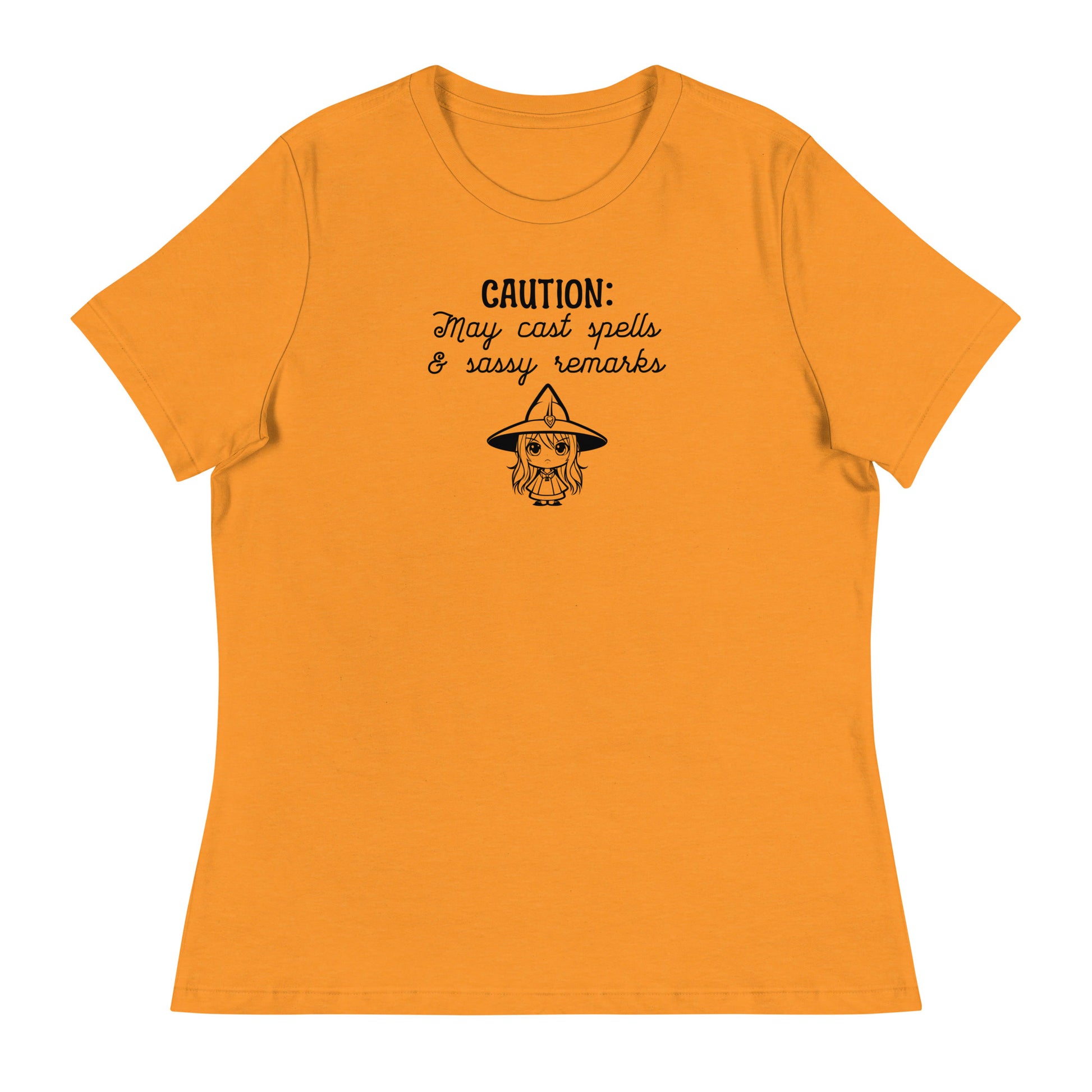 CAUTION: May Cast Spells & Sassy Remarks Women's Halloween T-Shirt Heather Marmalade