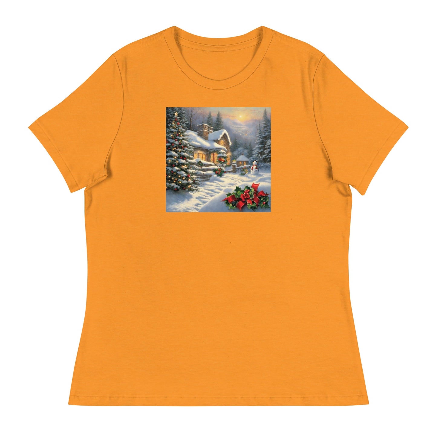 Snowy Winter Scene Women's Christmas T-Shirt Heather Marmalade