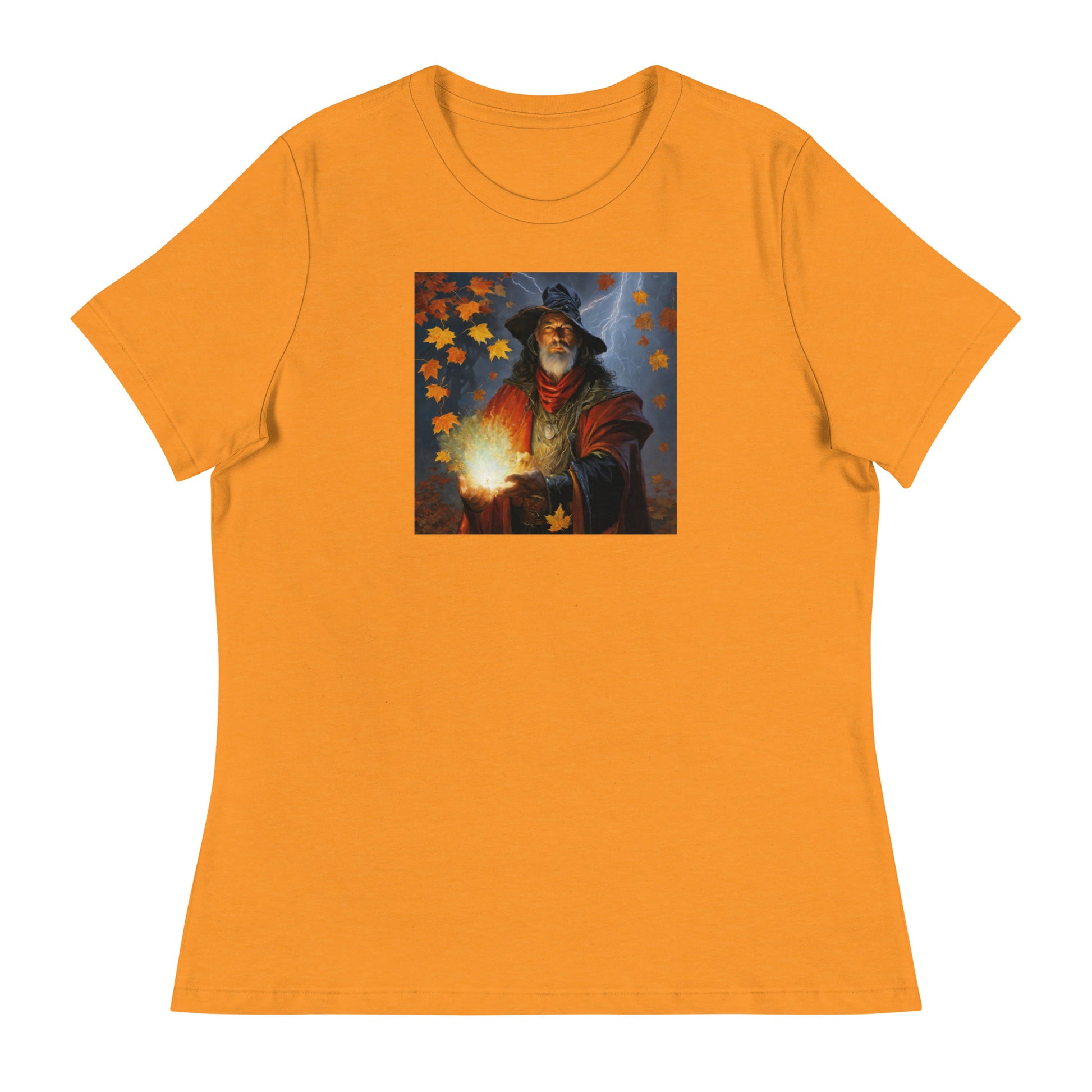 Autumn Wizard Making Fall Leaves Women's Graphic T-Shirt Heather Marmalade