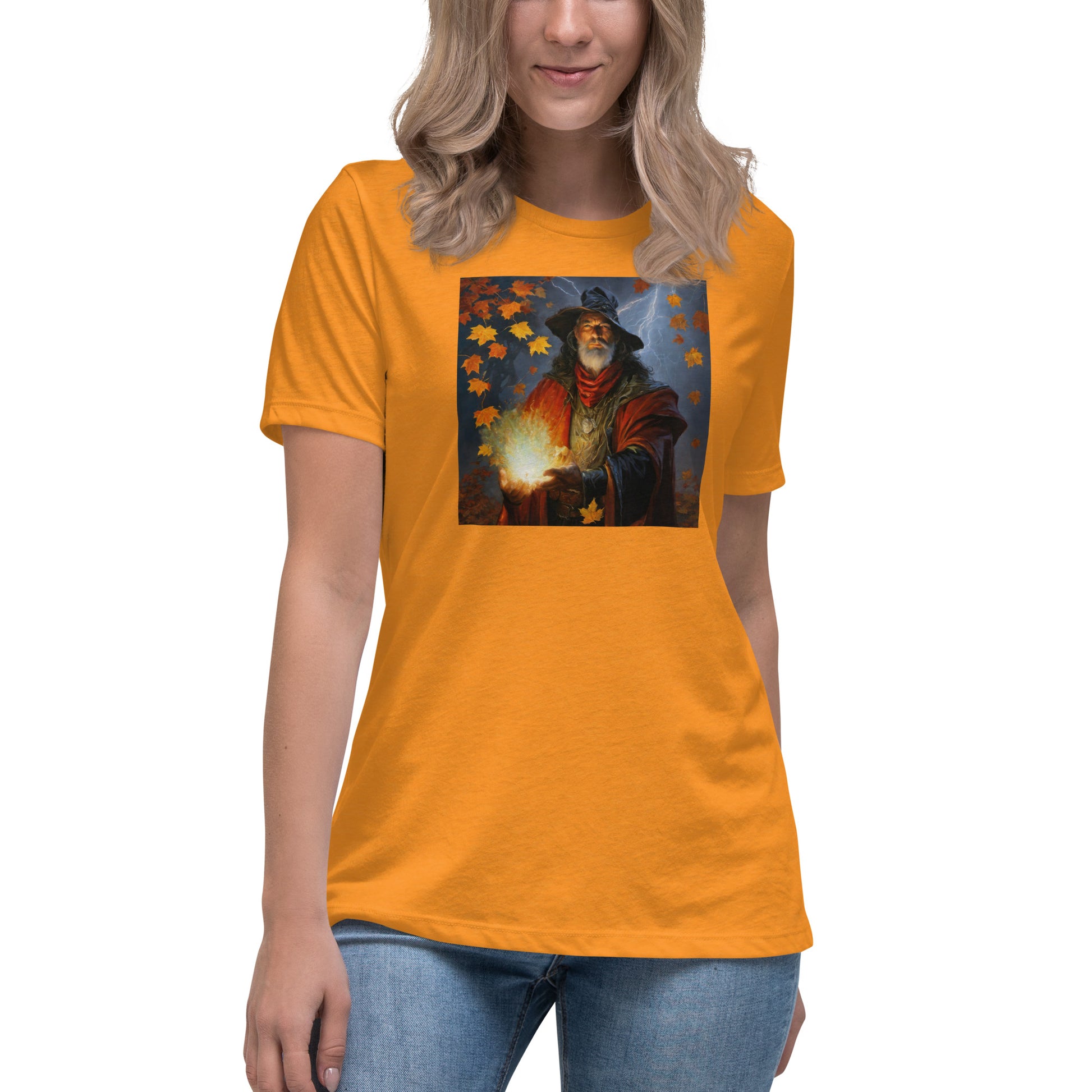 Autumn Wizard Making Fall Leaves Women's Graphic T-Shirt