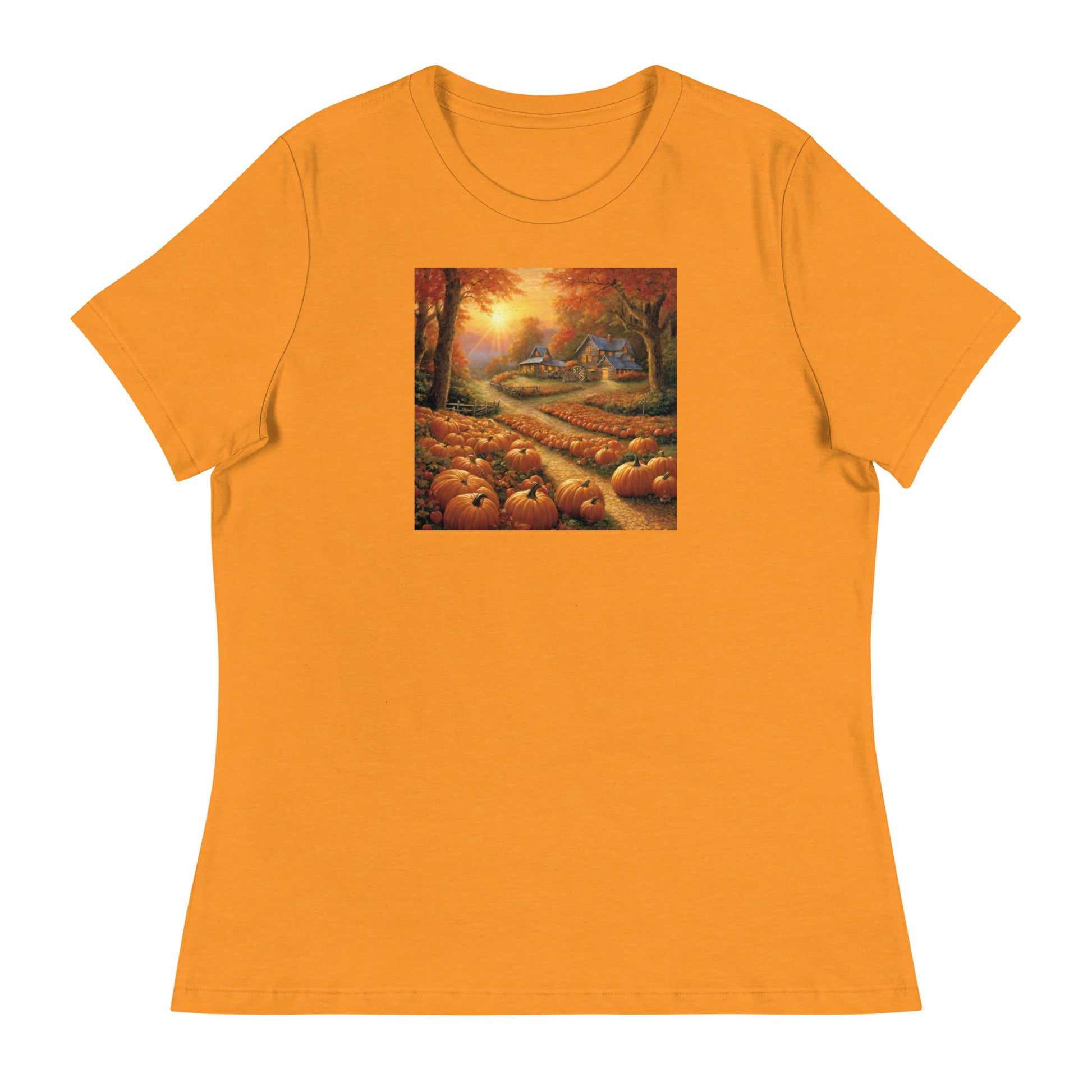 Fall Pumpkin Scene Women's Autumn T-Shirt Heather Marmalade