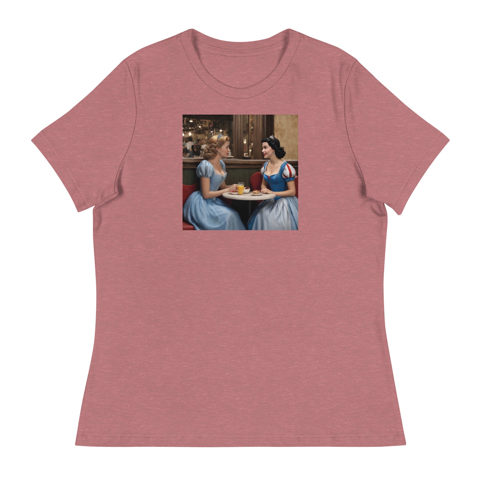 Cinderella and Snow White at a Cafe T-Shirt Heather Mauve