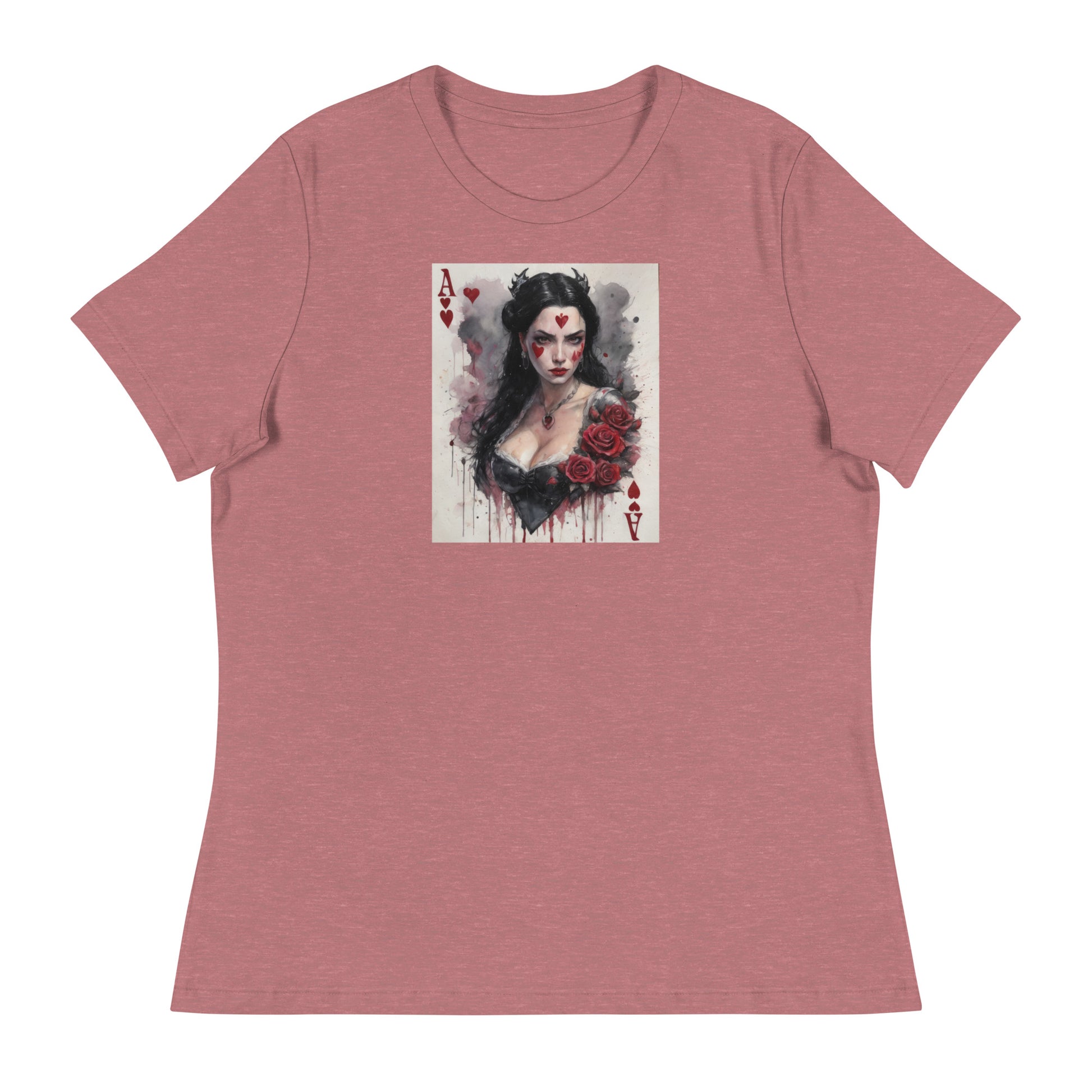 Queen of Hearts Playing Card Women's T-Shirt Heather Mauve