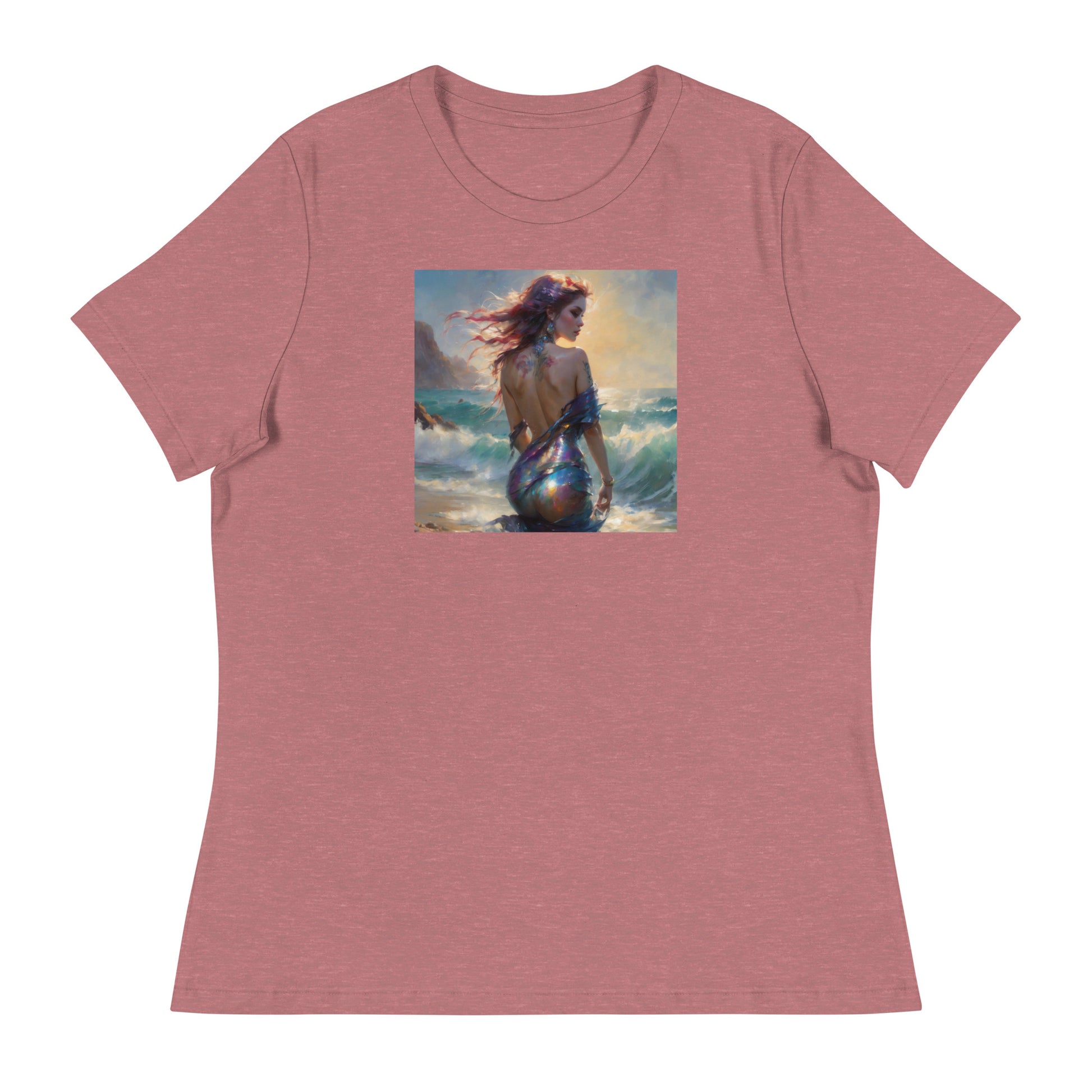 Enchanting Mermaid on Beach Women's Fantasy T-Shirt Heather Mauve