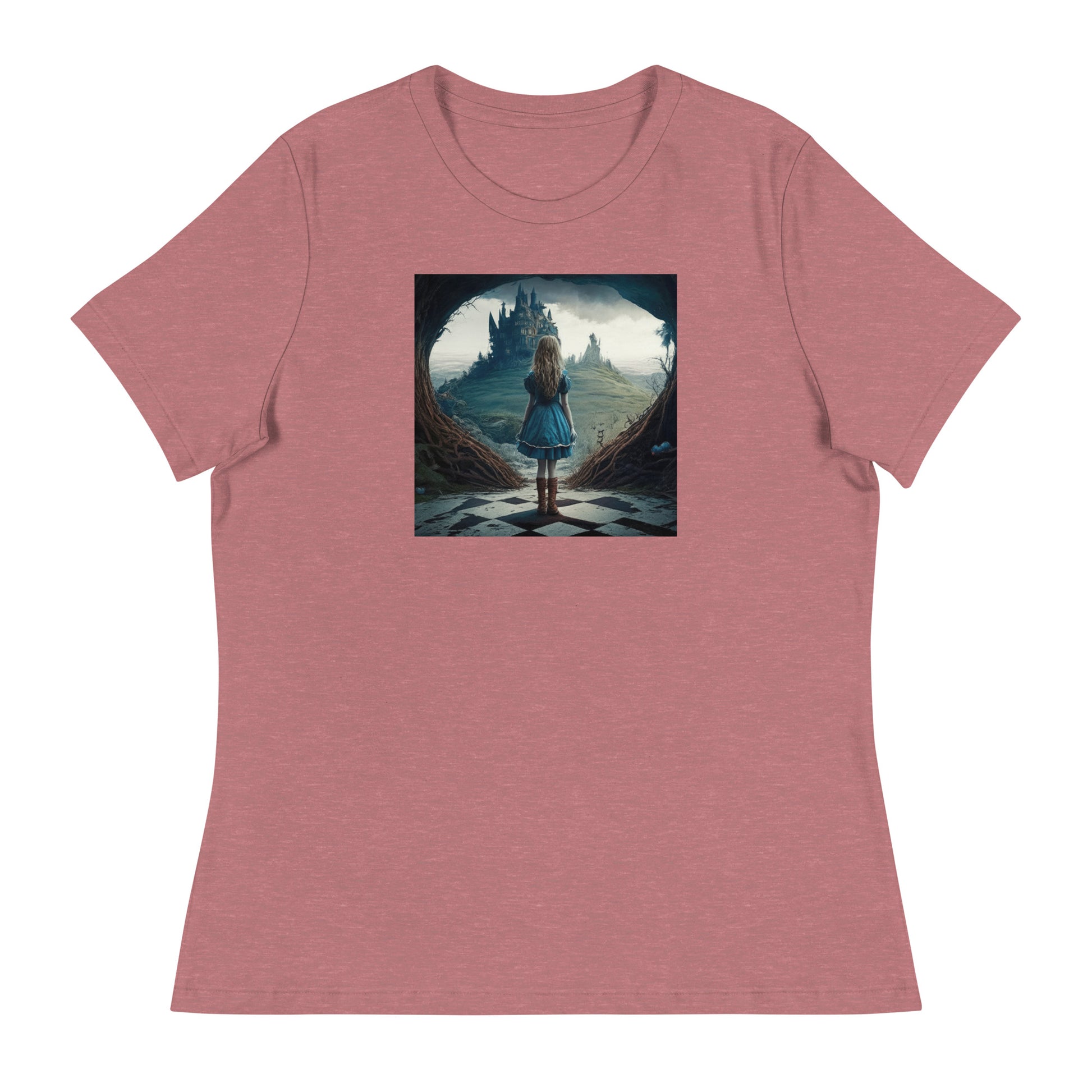 Alice Entering Wonderland Women's Fantasy Graphic Tee Heather Mauve