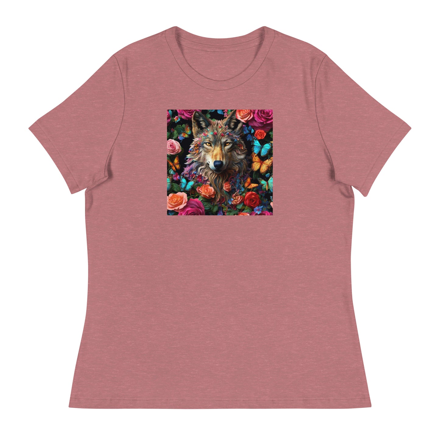 Wolf and Roses Women's Animal Lover T-Shirt Heather Mauve