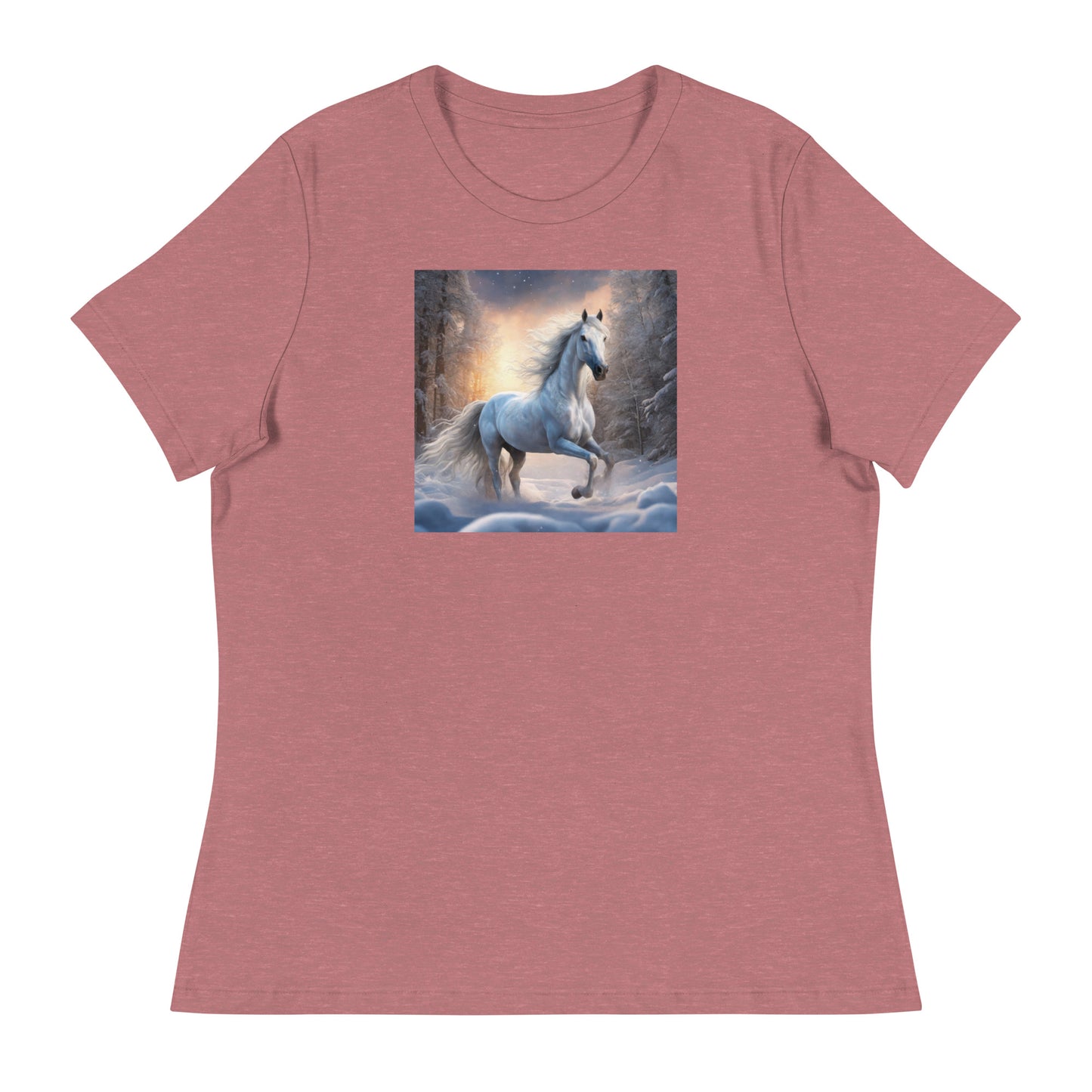 Beautiful White Winter Horse Women's Animal Lover T-Shirt Heather Mauve