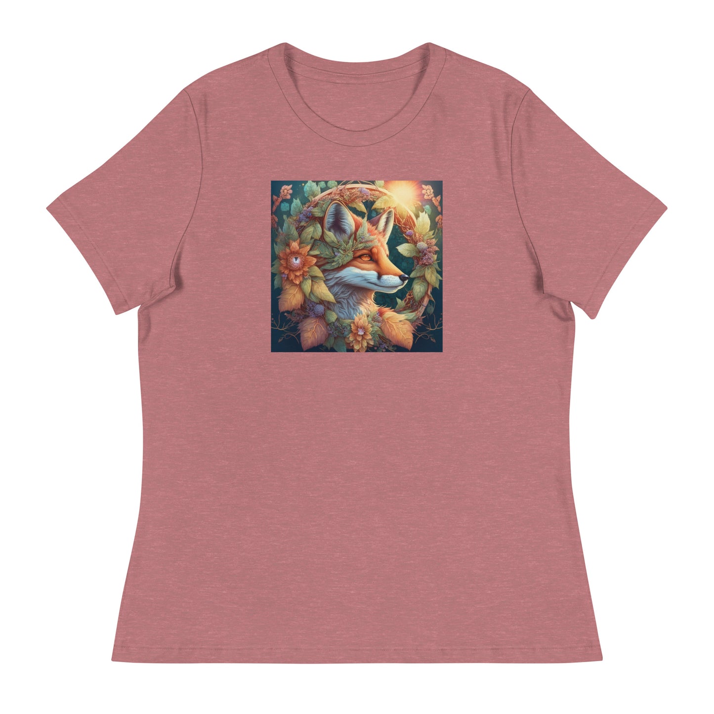 Red Fox Wreath Women's Animal Lover T-Shirt Heather Mauve