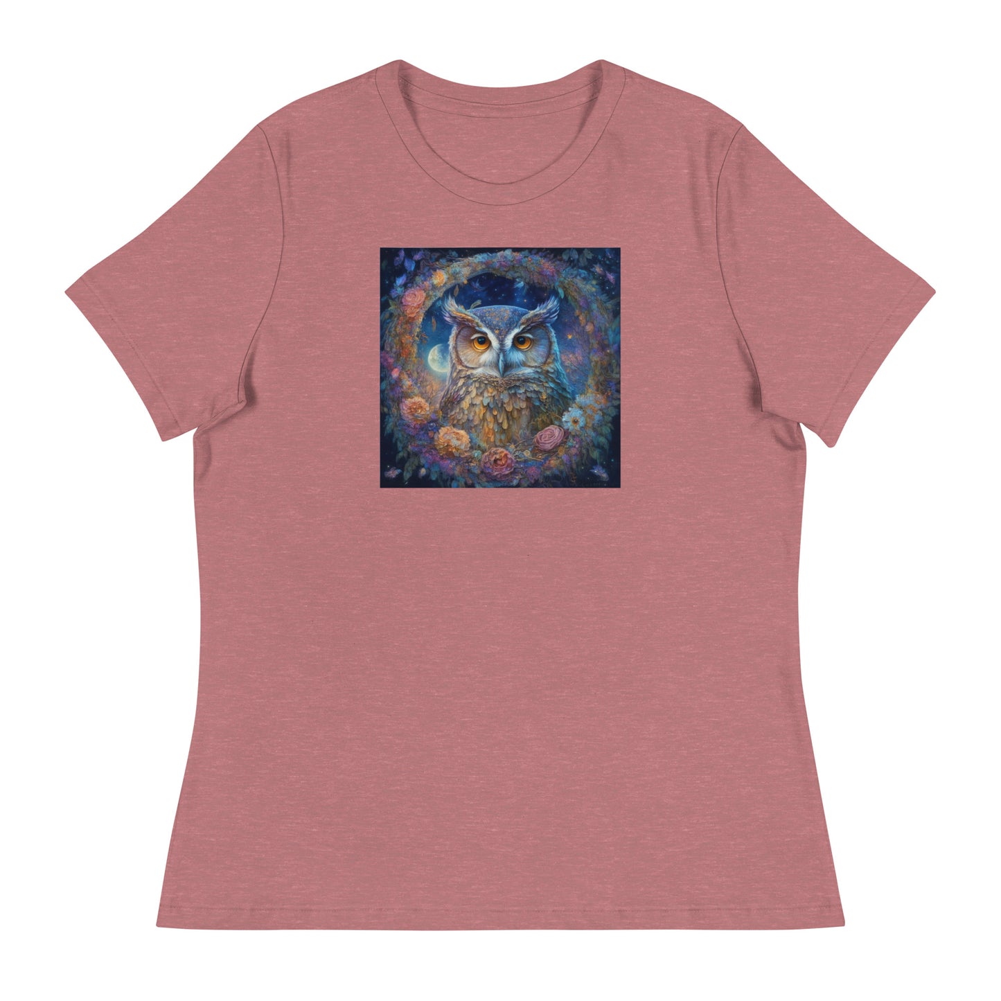 Owl Wreath Women's Animal Lover T-Shirt Heather Mauve