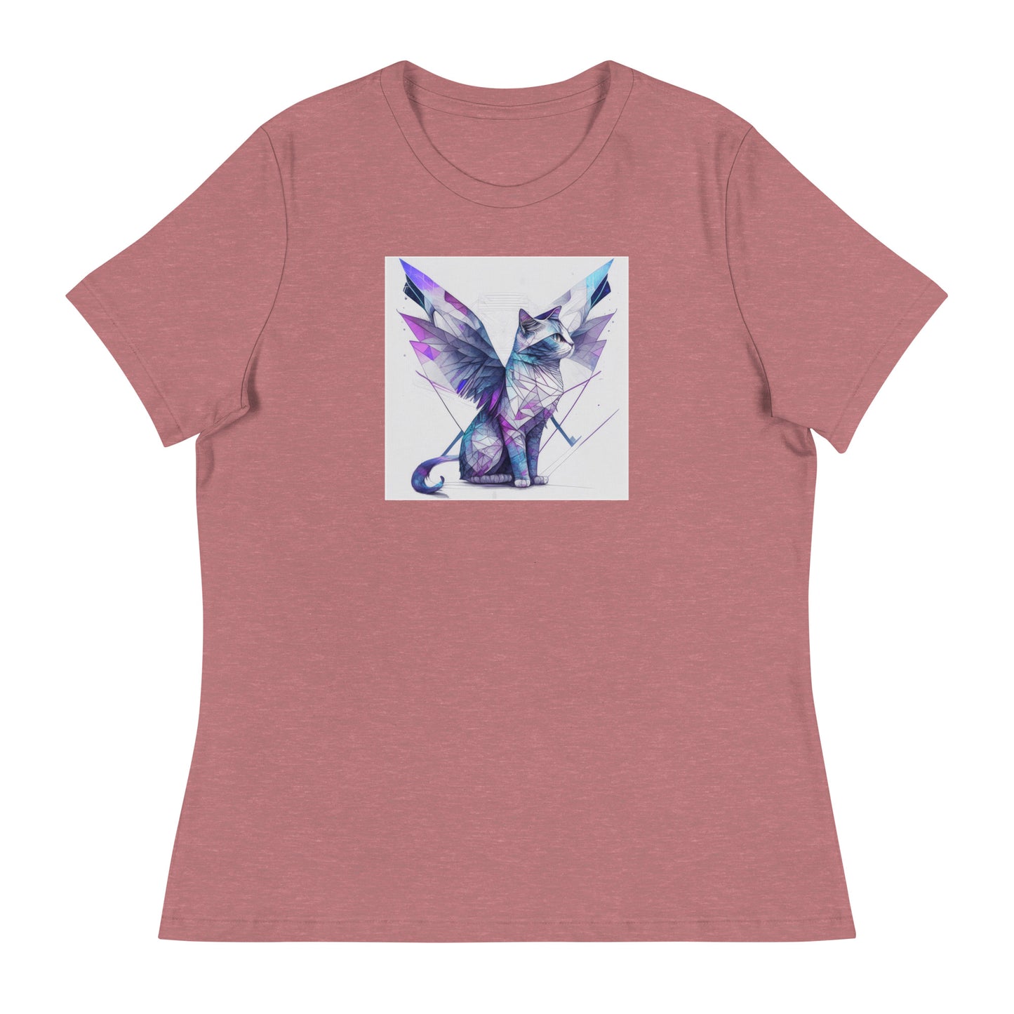 Geometric Cat with Wings Women's Cat Lover T-Shirt Heather Mauve