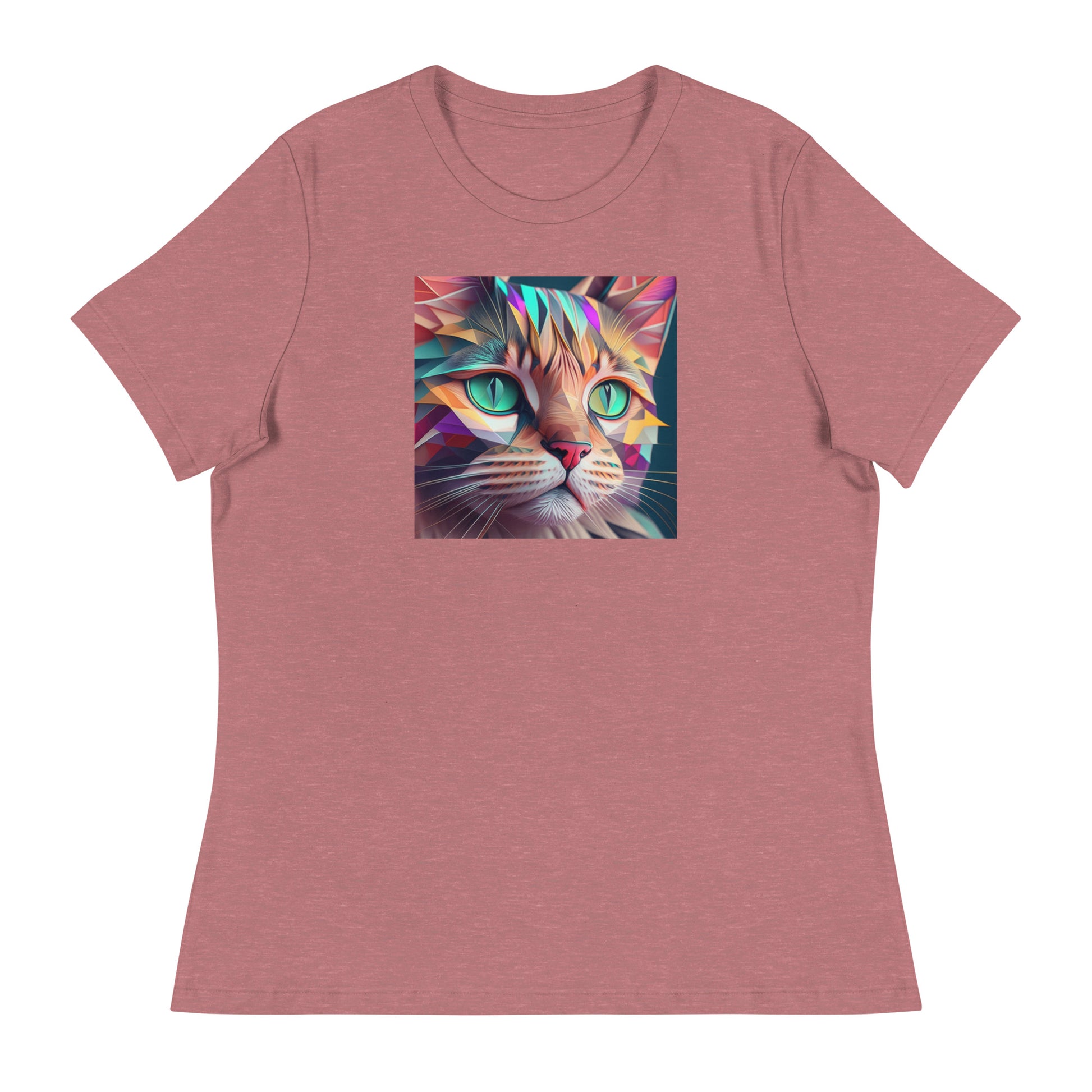 Geometric Cat Women's Cat Lover T-Shirt Heather Mauve