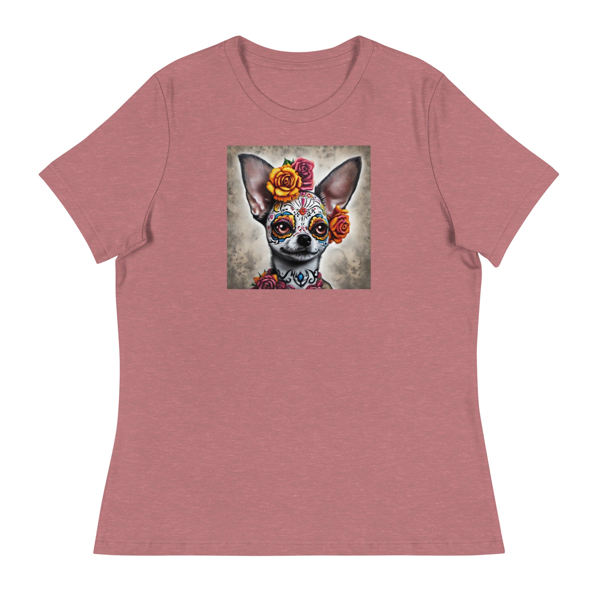 Day of the Dead Chihuahua Women's Dog Lover T-Shirt Heather Mauve