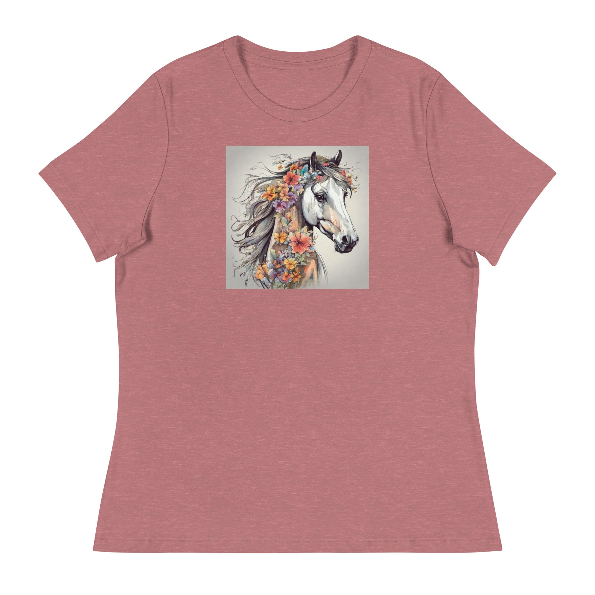 Horse with Flowers Women's Animal Lover T-Shirt Heather Mauve