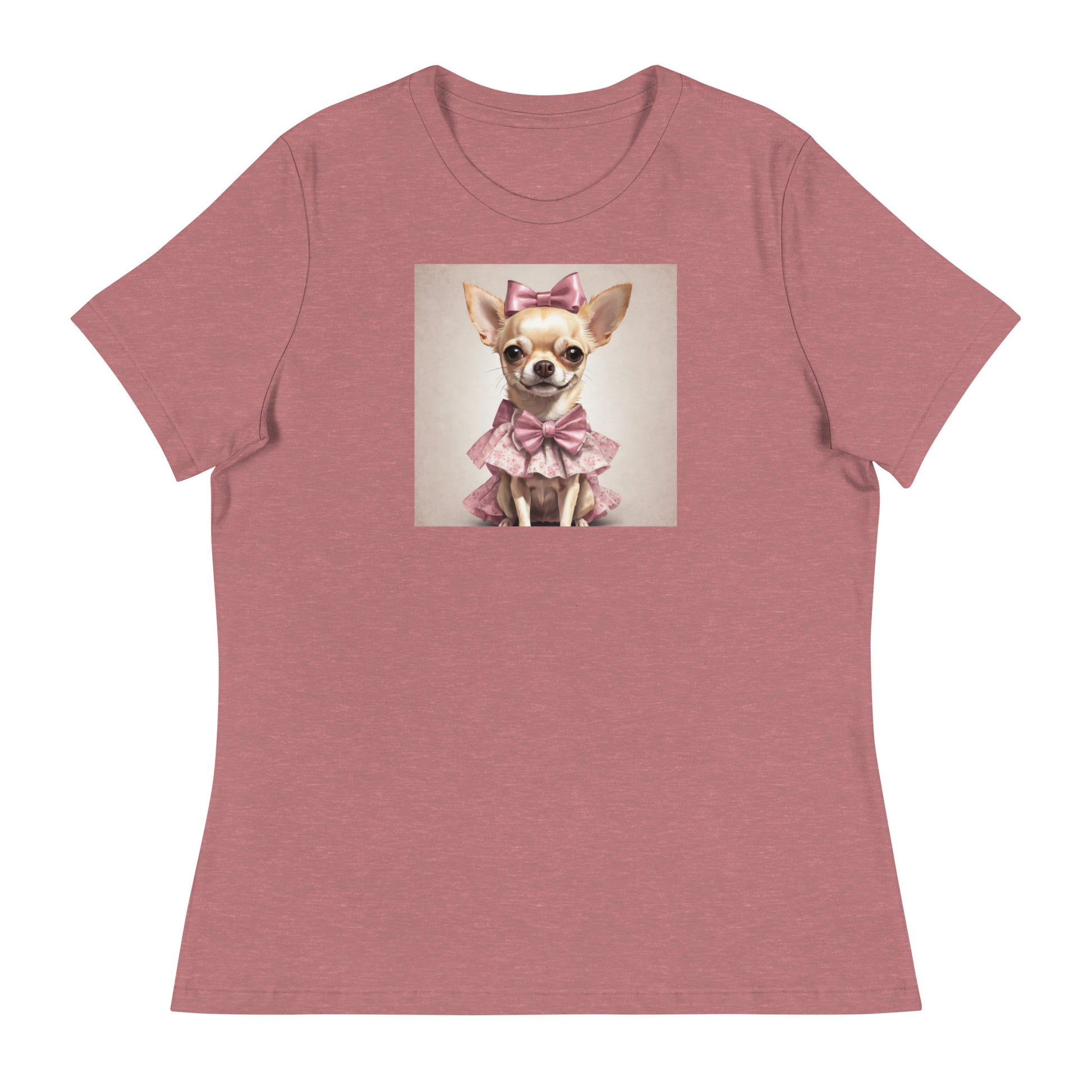 Chihuahua in Pink Dress Women's Dog Lover T-Shirt Heather Mauve