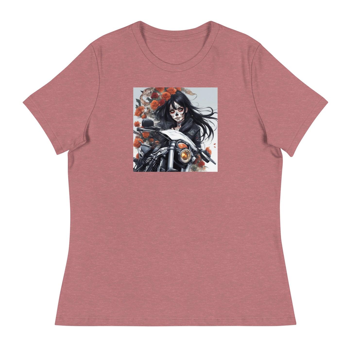 Day of the Dead Biker Close Up Women's Anime T-Shirt Heather Mauve