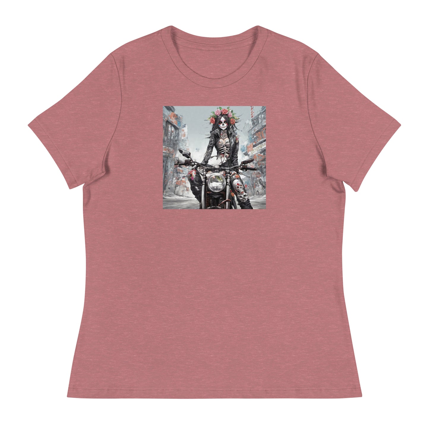 Day of the Dead Biker Women's Anime T-Shirt Heather Mauve