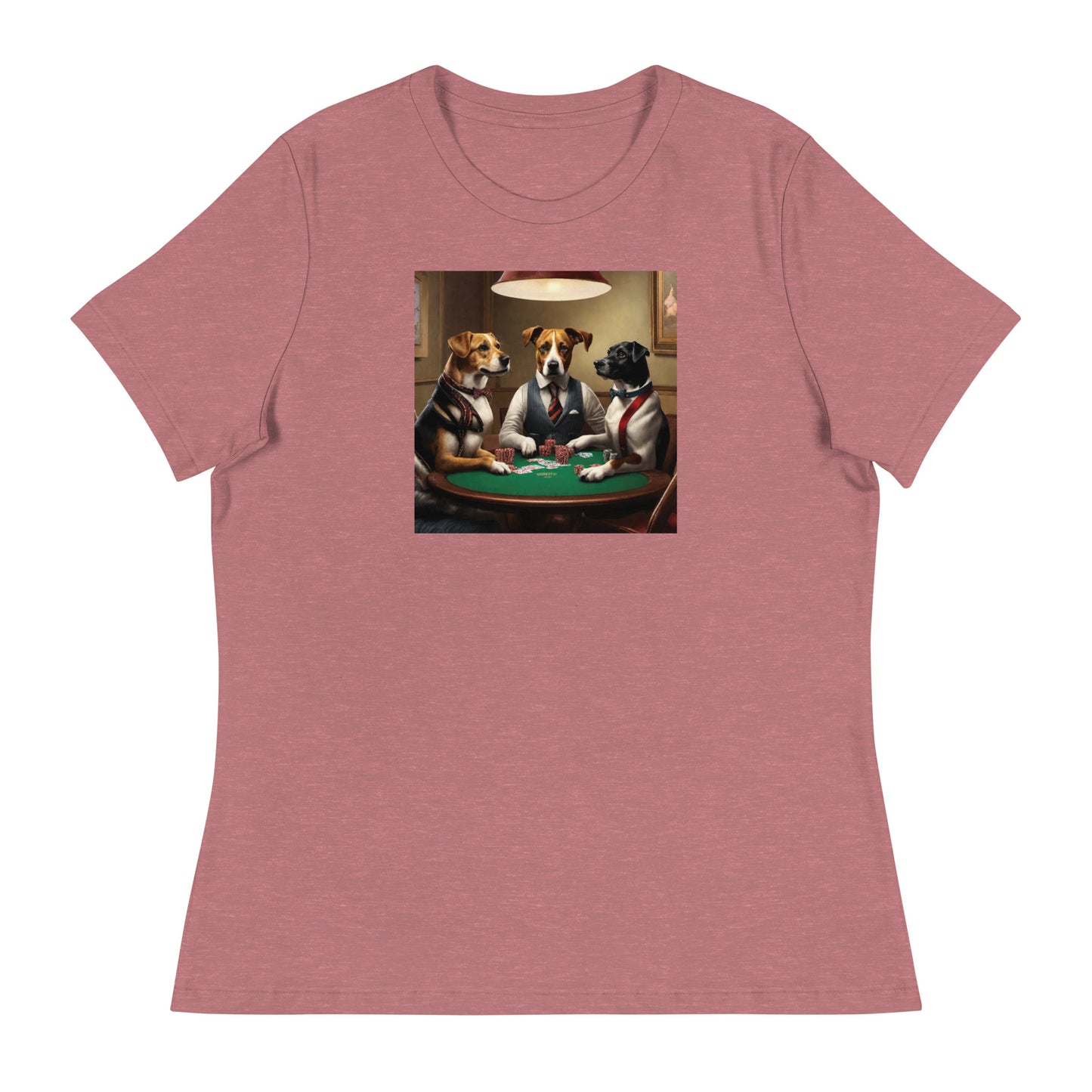 Pooches Playing Poker Women's Funny T-Shirt Heather Mauve