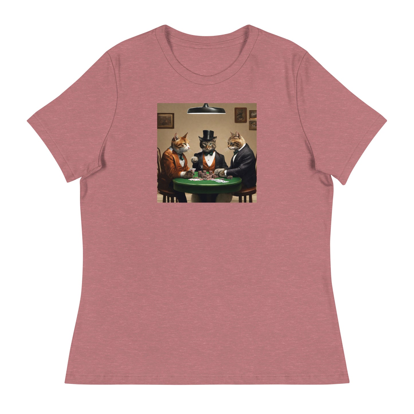 Cats Playing Poker Women's Funny T-Shirt Heather Mauve