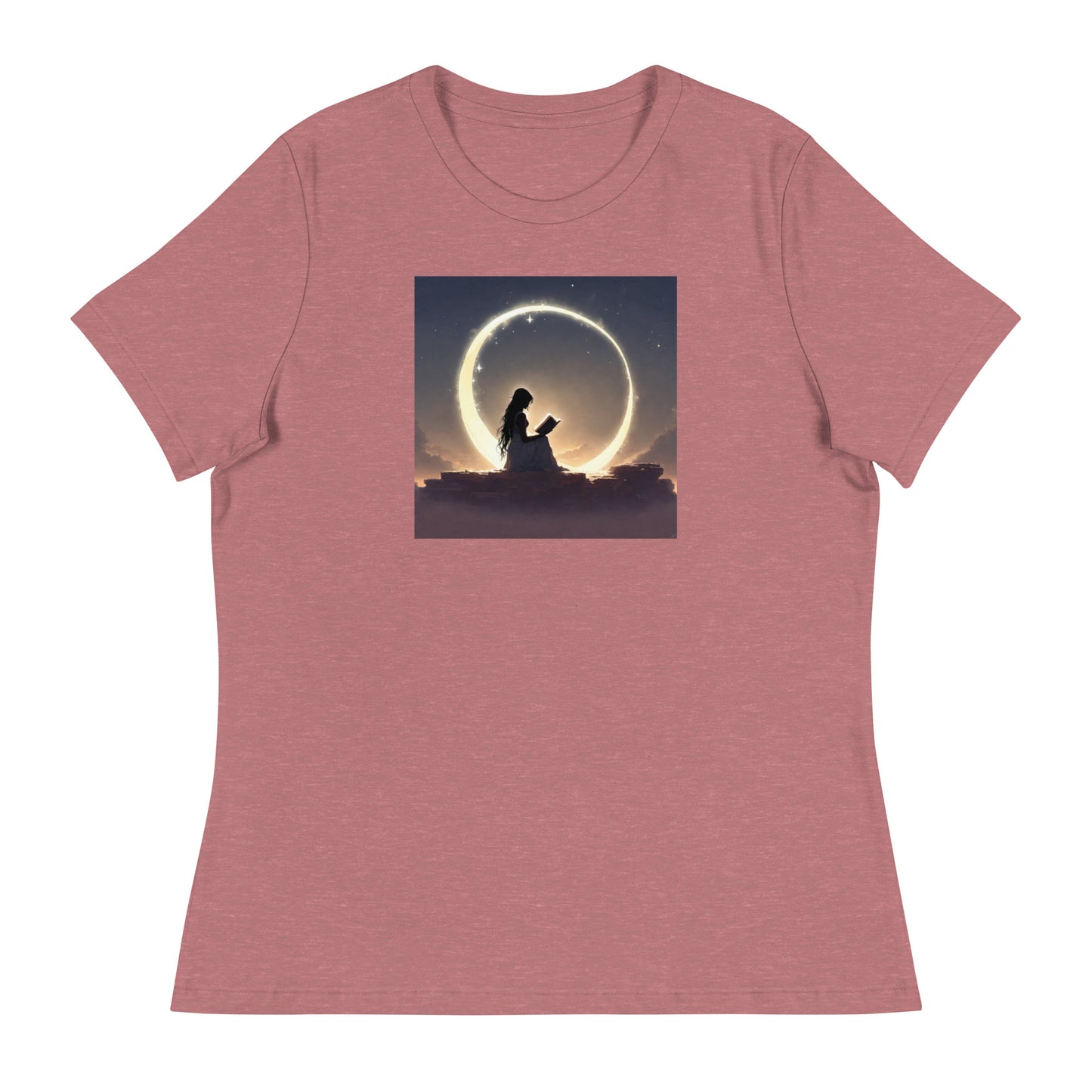 Reading at Twilight Women's Book Lover T-Shirt Heather Mauve