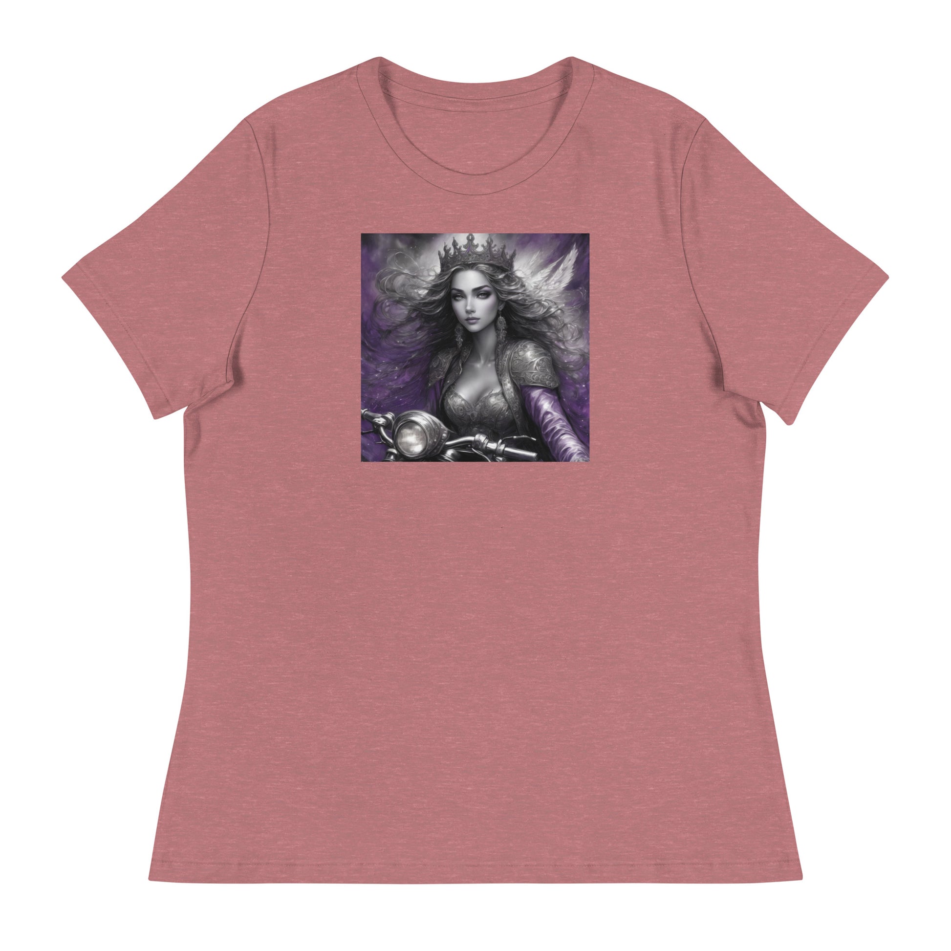 Princess Woman Riding a Motorcycle T-Shirt Heather Mauve