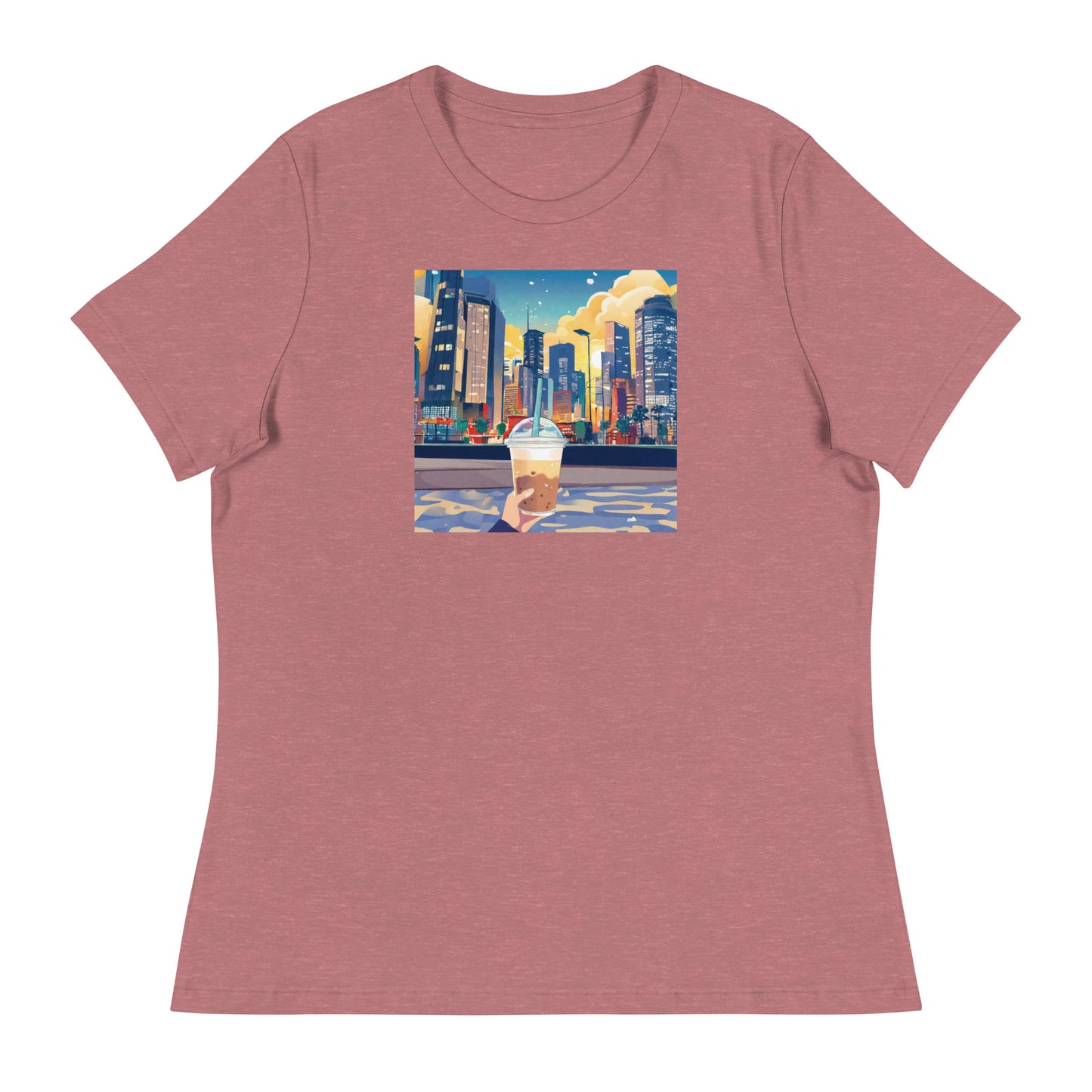 Women's Hand Holding Up Bubble Milk Tea Boba T-Shirt Heather Mauve