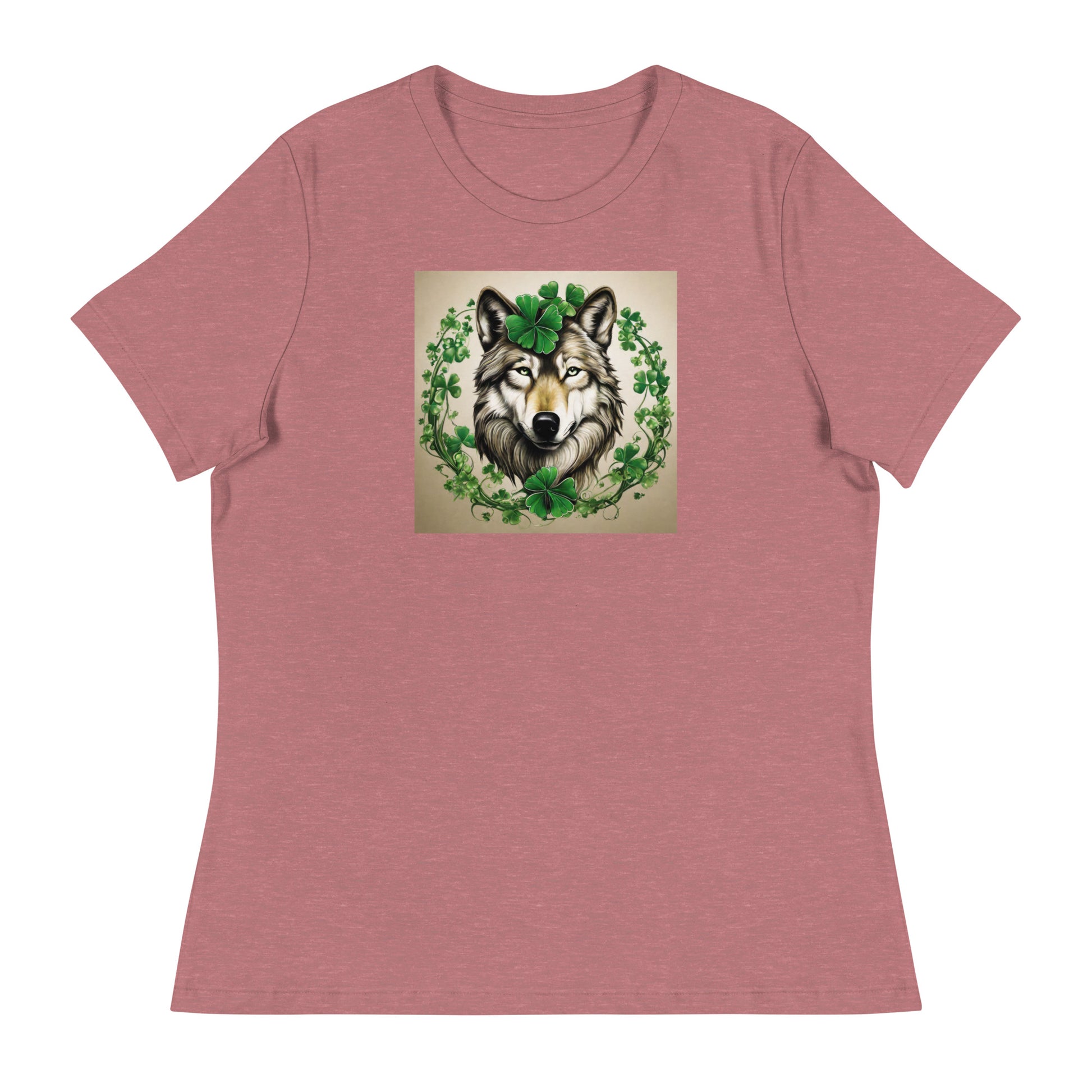 Wolf & Shamrocks Women's St Patrick's Day T-Shirt Heather Mauve