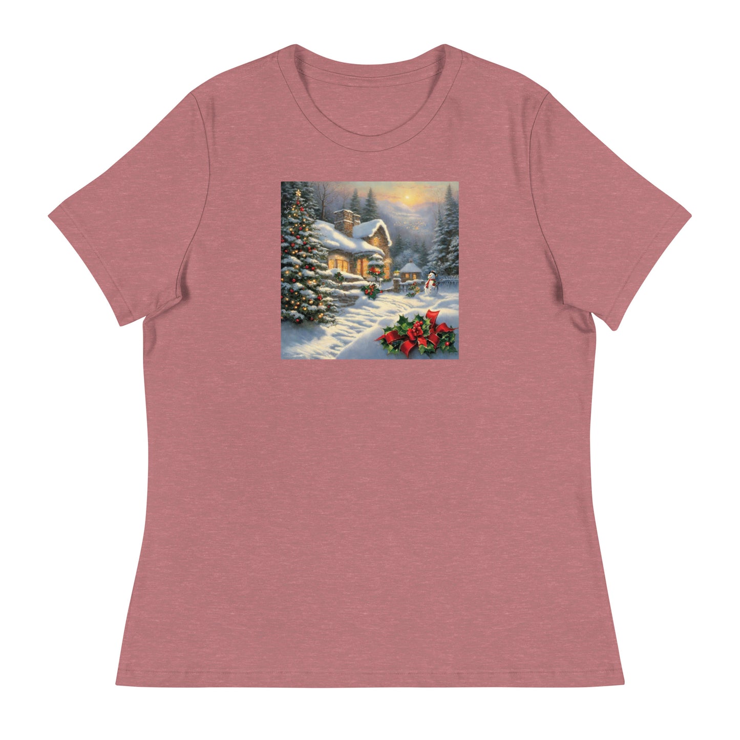 Snowy Winter Scene Women's Christmas T-Shirt Heather Mauve