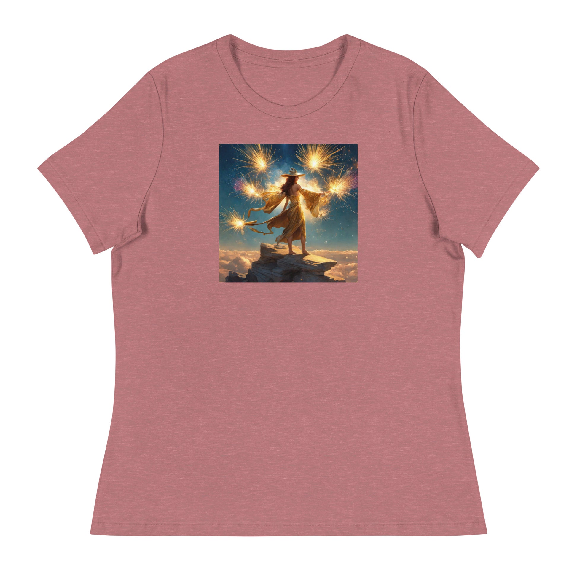 Sorceress Making Fireworks Women's 4th of July T-Shirt Heather Mauve