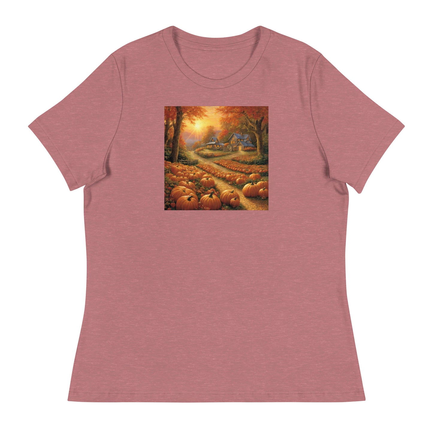 Fall Pumpkin Scene Women's Autumn T-Shirt Heather Mauve