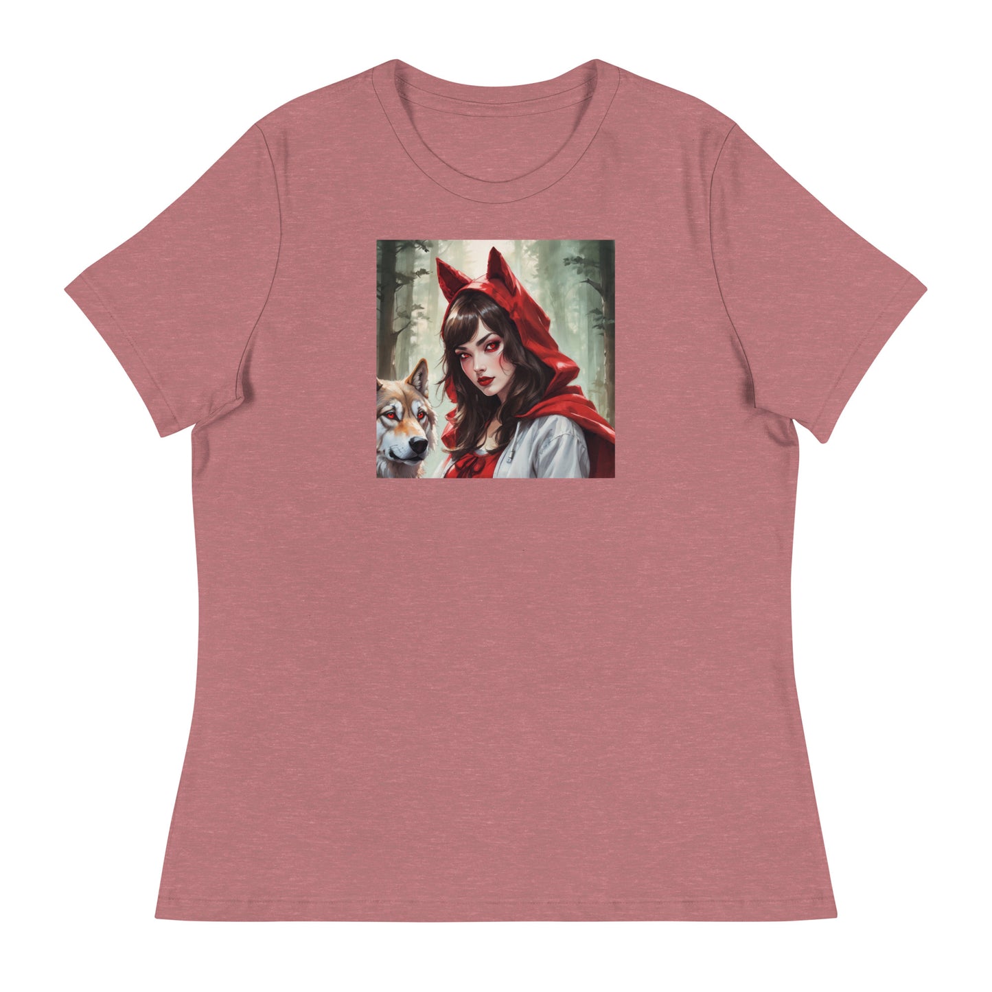 Red Riding Hood Colluding with the Wolf Women's Fairy Tale T-Shirt Heather Mauve