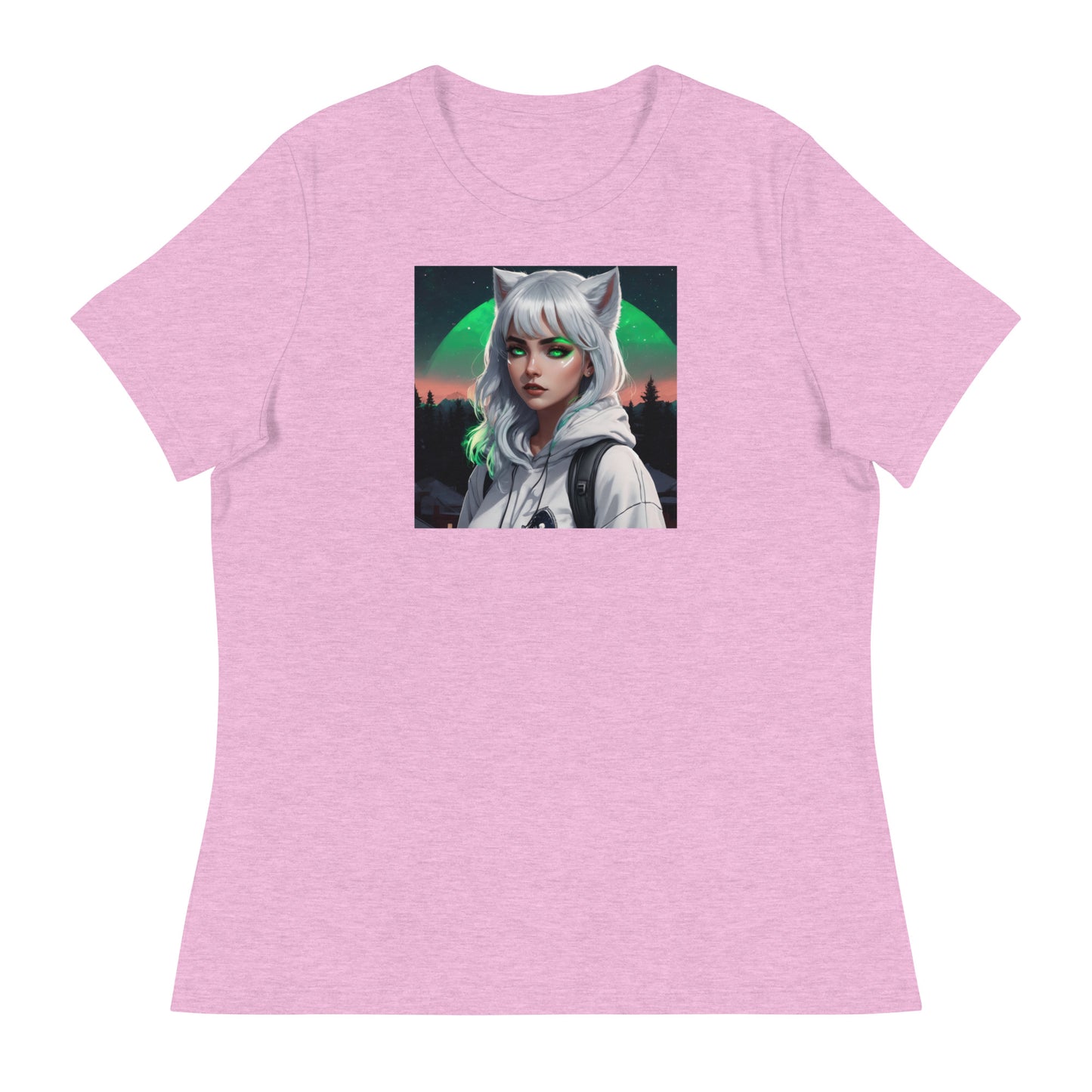 Cute Fox Girl Women's Graphic Tee Heather Prism Lilac