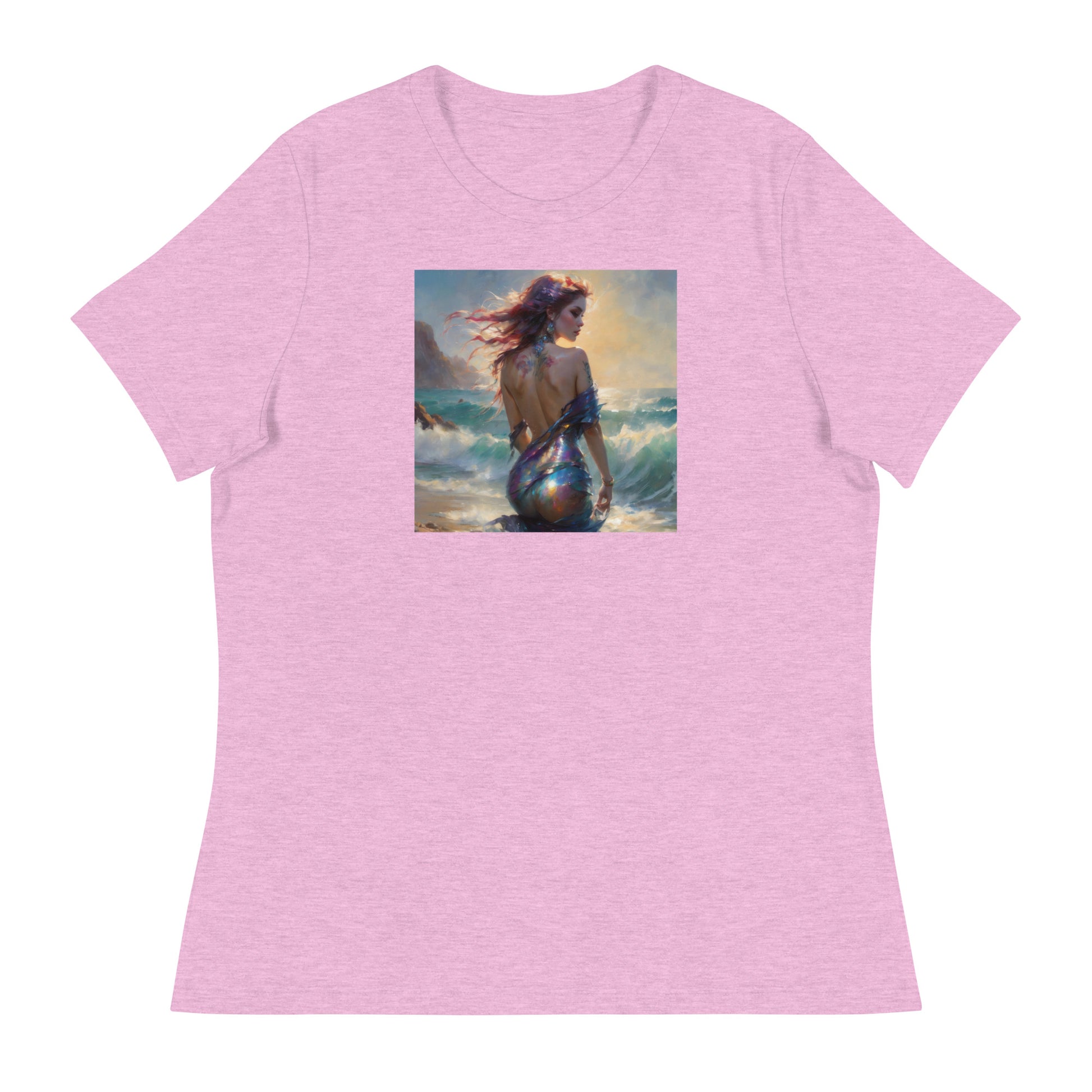 Enchanting Mermaid on Beach Women's Fantasy T-Shirt Heather Prism Lilac