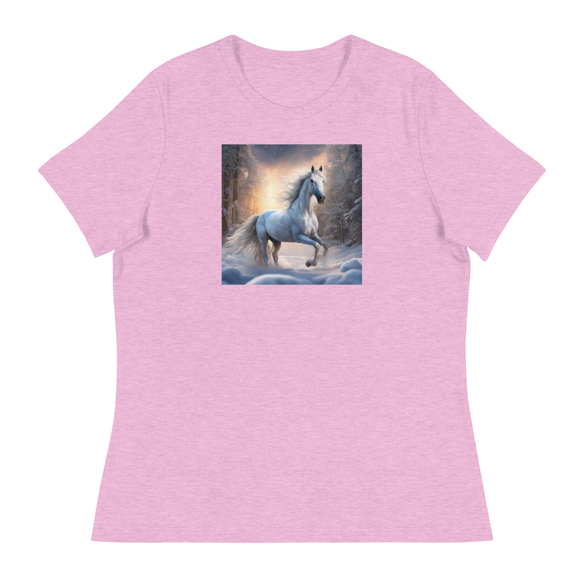 Beautiful White Winter Horse Women's Animal Lover T-Shirt Heather Prism Lilac