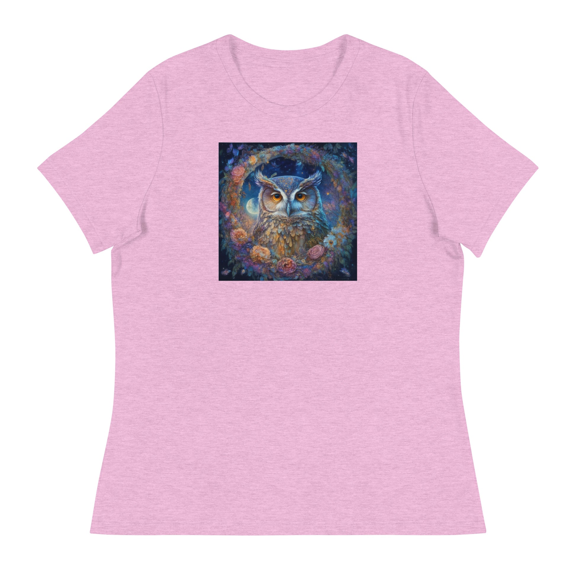 Owl Wreath Women's Animal Lover T-Shirt Heather Prism Lilac