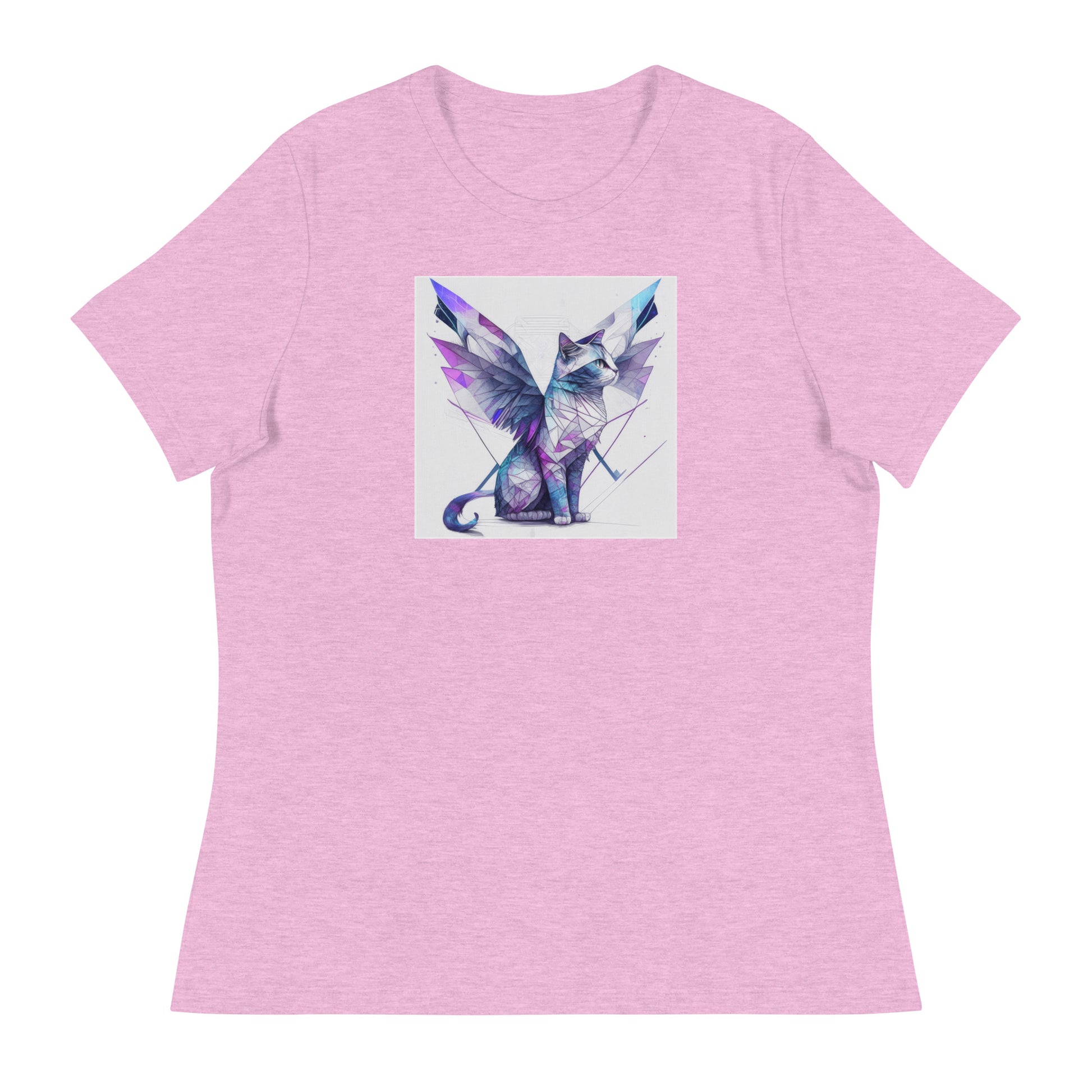 Geometric Cat with Wings Women's Cat Lover T-Shirt Heather Prism Lilac