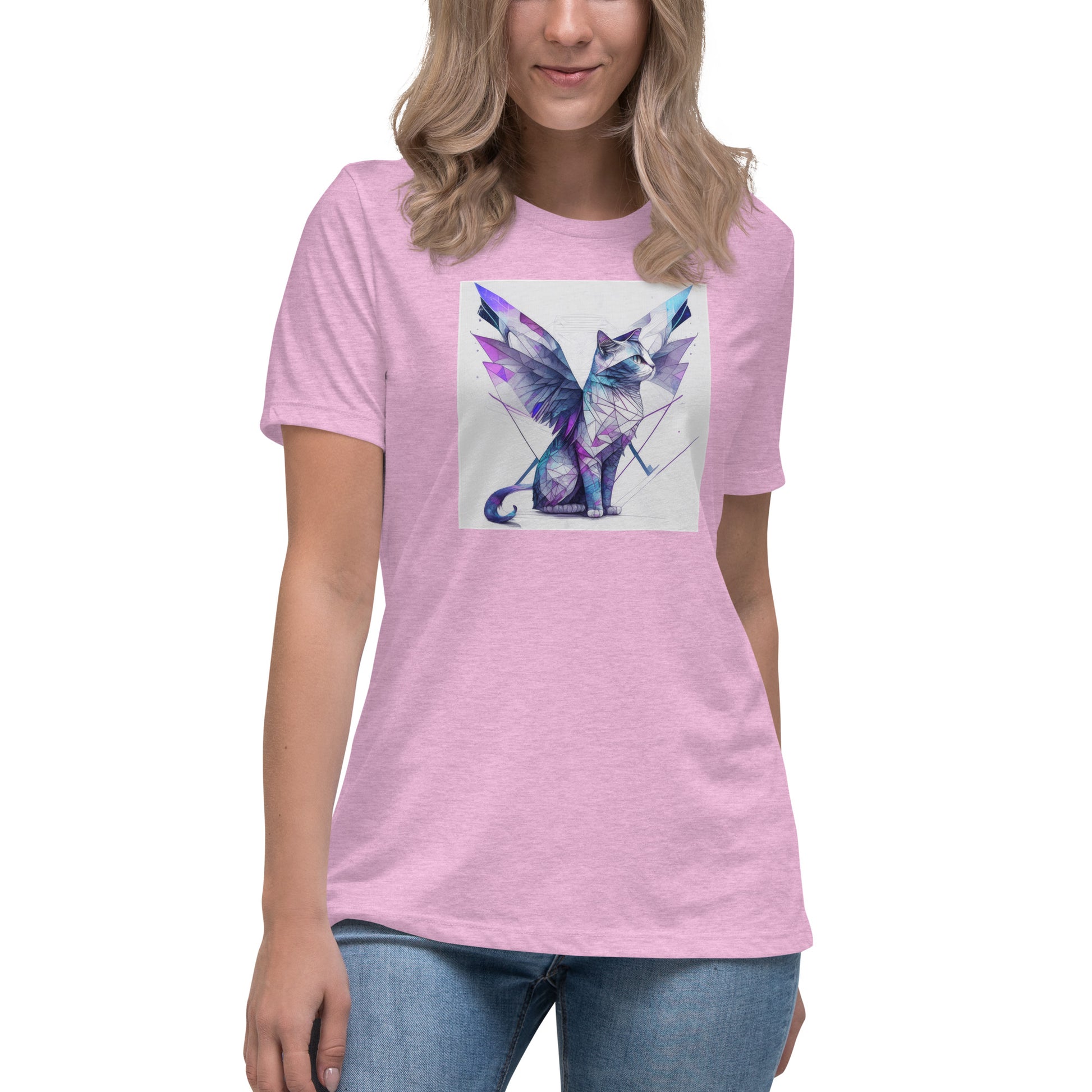 Geometric Cat with Wings Women's Cat Lover T-Shirt