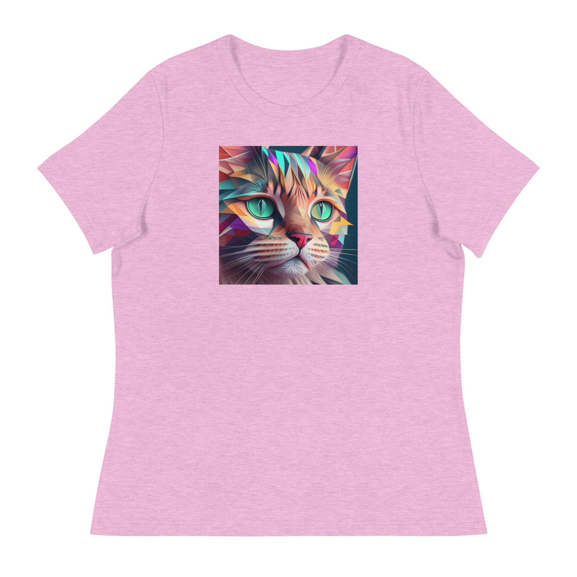 Geometric Cat Women's Cat Lover T-Shirt Heather Prism Lilac