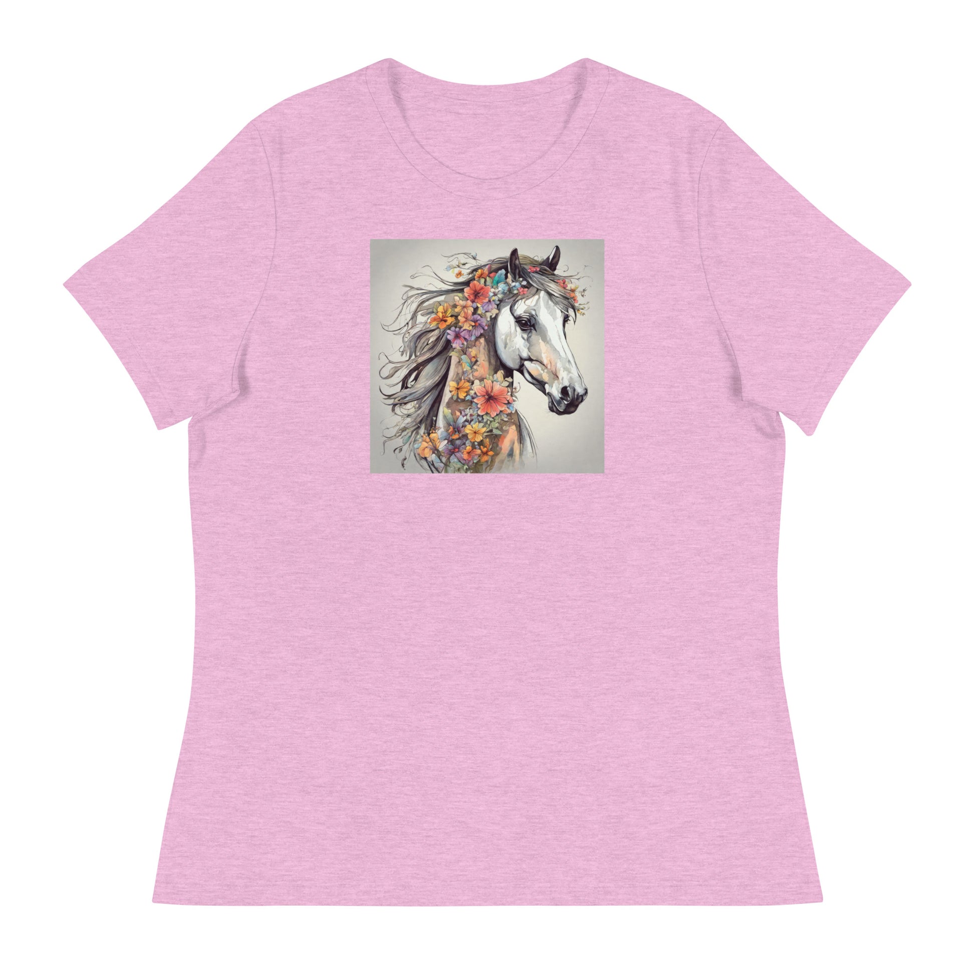 Horse with Flowers Women's Animal Lover T-Shirt Heather Prism Lilac