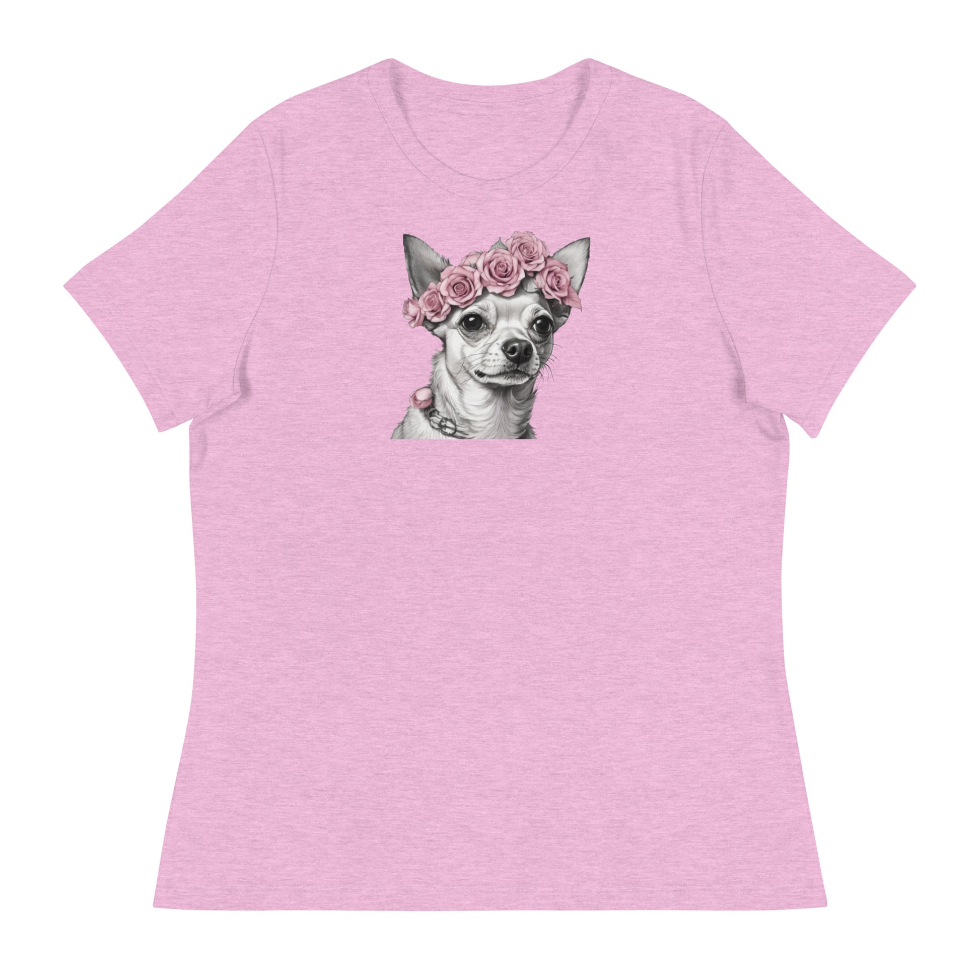 Chihuahua with Pink Rose Wreath Women's Dog Lover T-Shirt Heather Prism Lilac