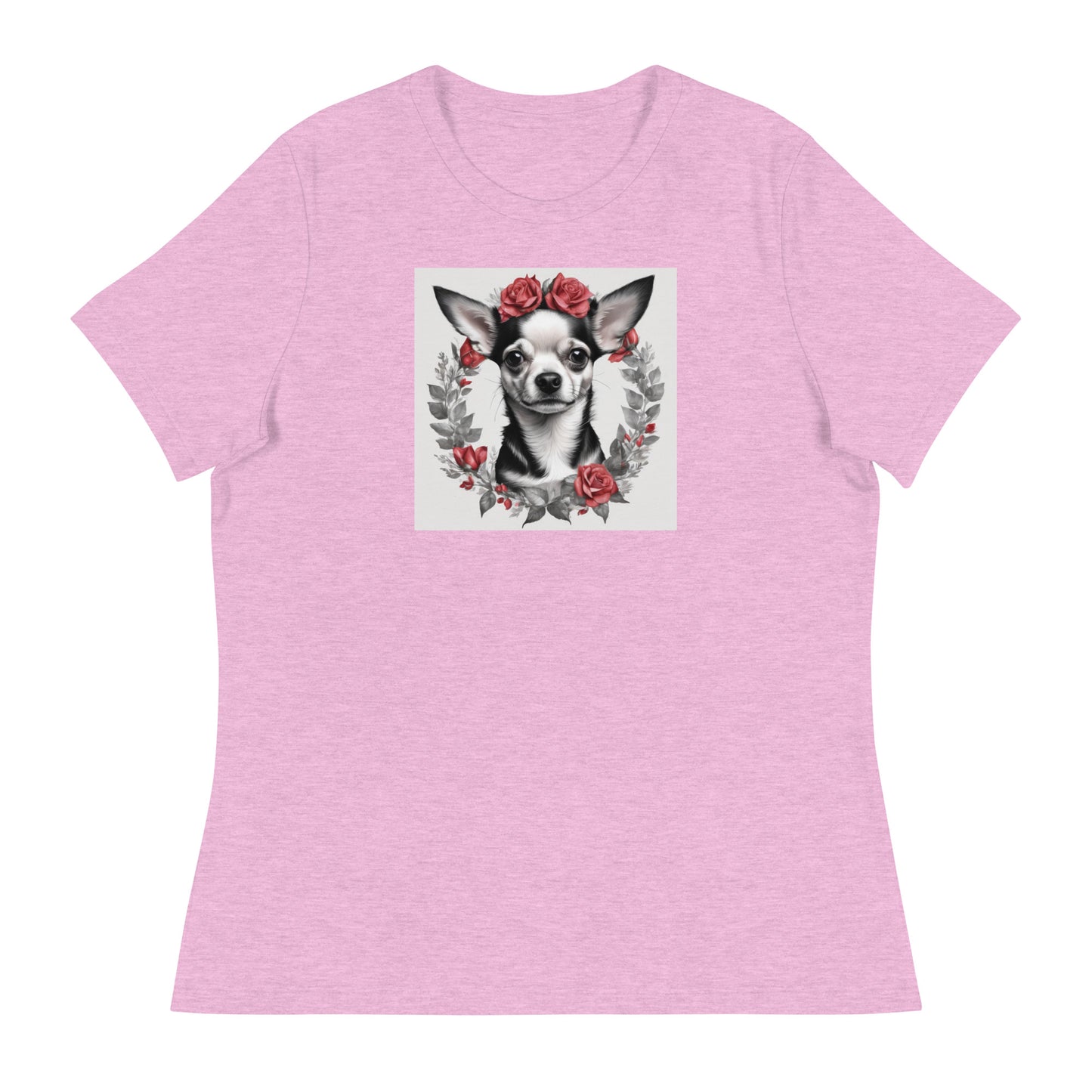 Chihuahua with Red Rose Wreath Women's Dog Lover T-Shirt Heather Prism Lilac