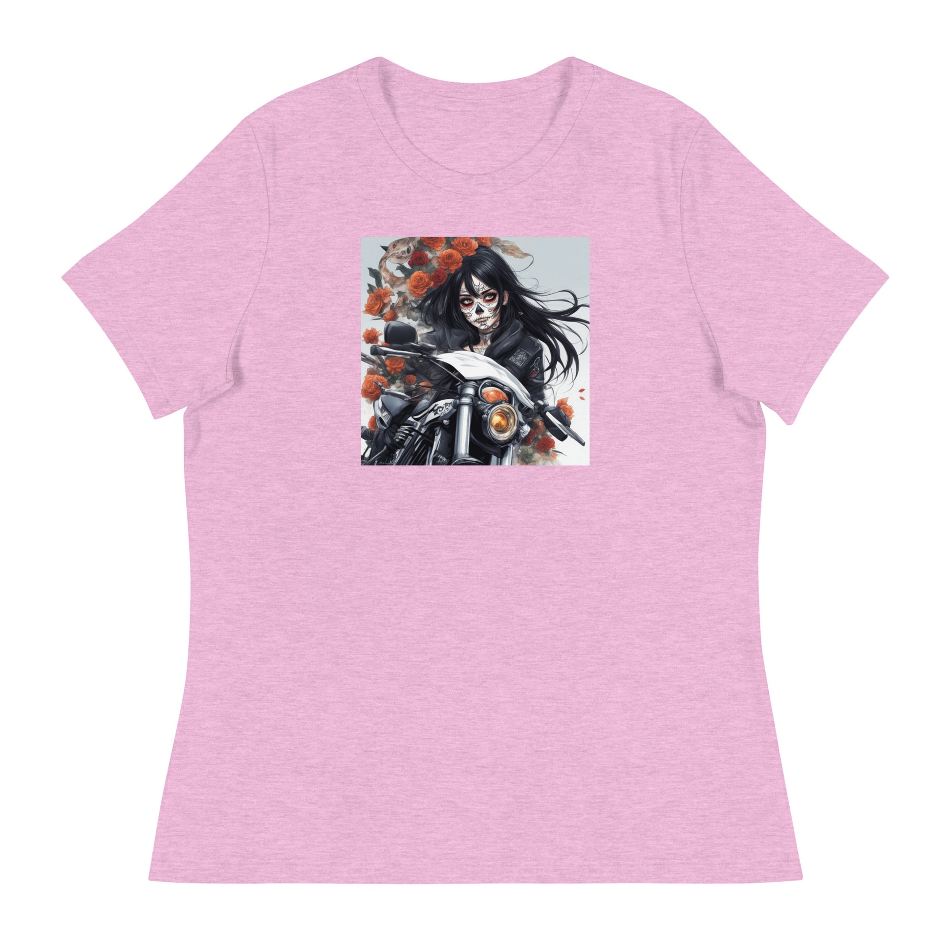 Day of the Dead Biker Close Up Women's Anime T-Shirt Heather Prism Lilac