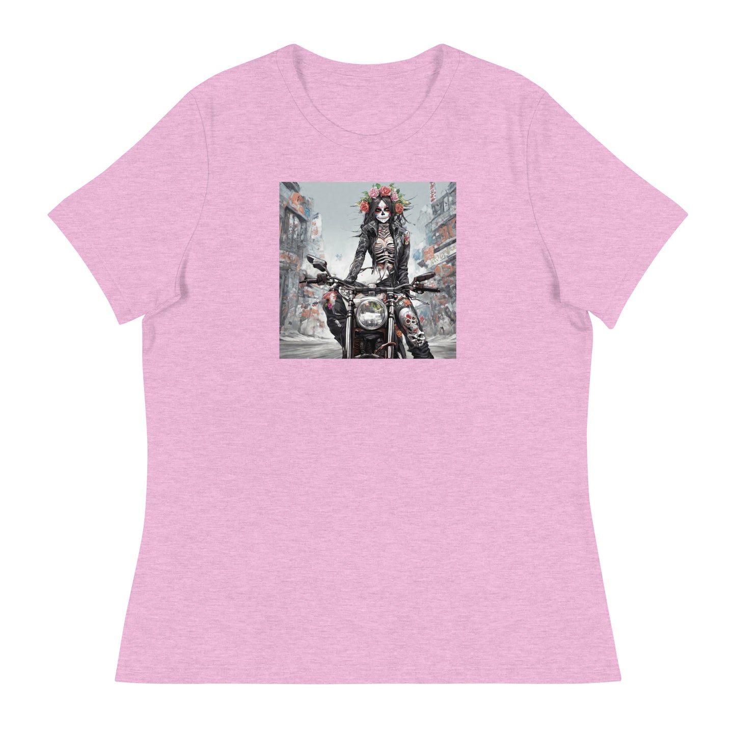 Day of the Dead Biker Women's Anime T-Shirt Heather Prism Lilac