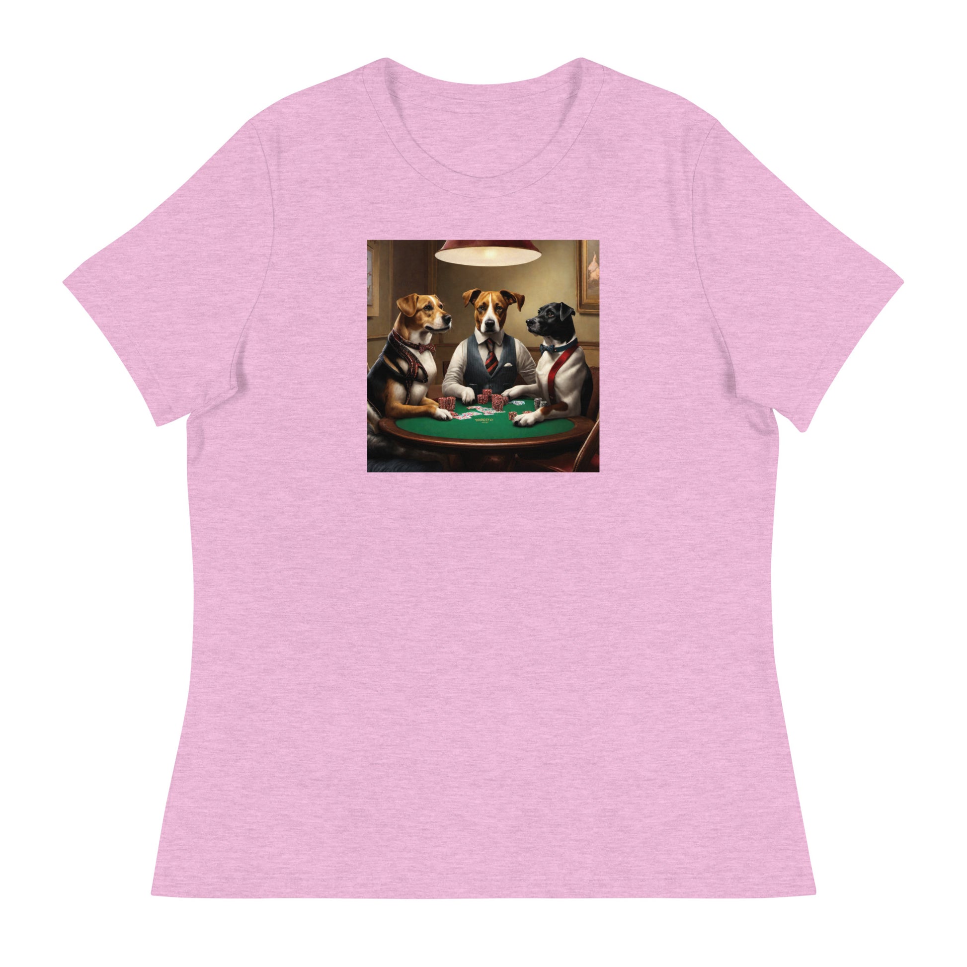 Pooches Playing Poker Women's Funny T-Shirt Heather Prism Lilac