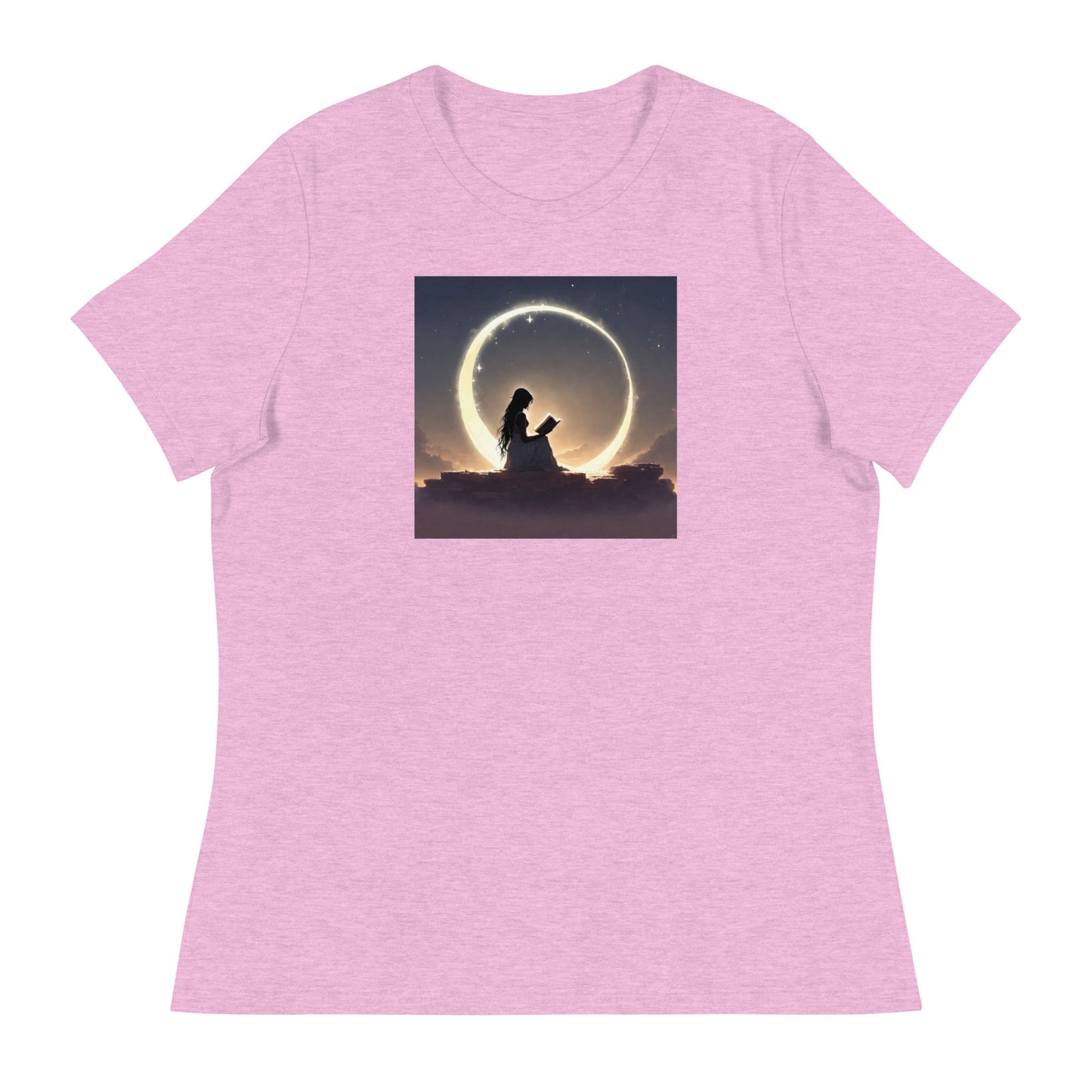 Reading at Twilight Women's Book Lover T-Shirt Heather Prism Lilac