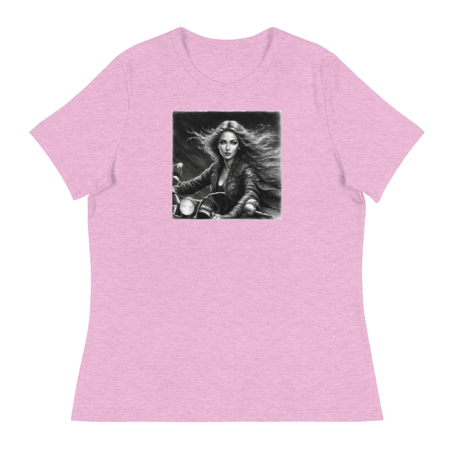 Woman Riding Motorcycle T-Shirt Heather Prism Lilac