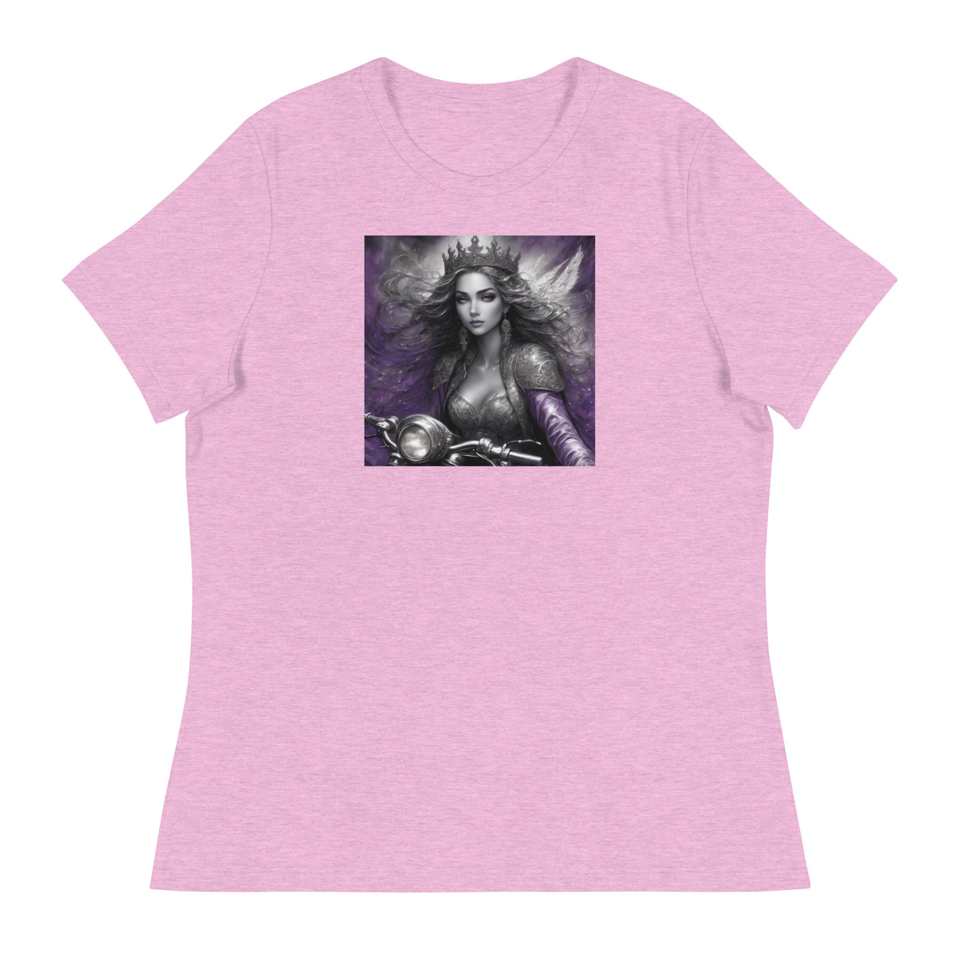 Princess Woman Riding a Motorcycle T-Shirt Heather Prism Lilac