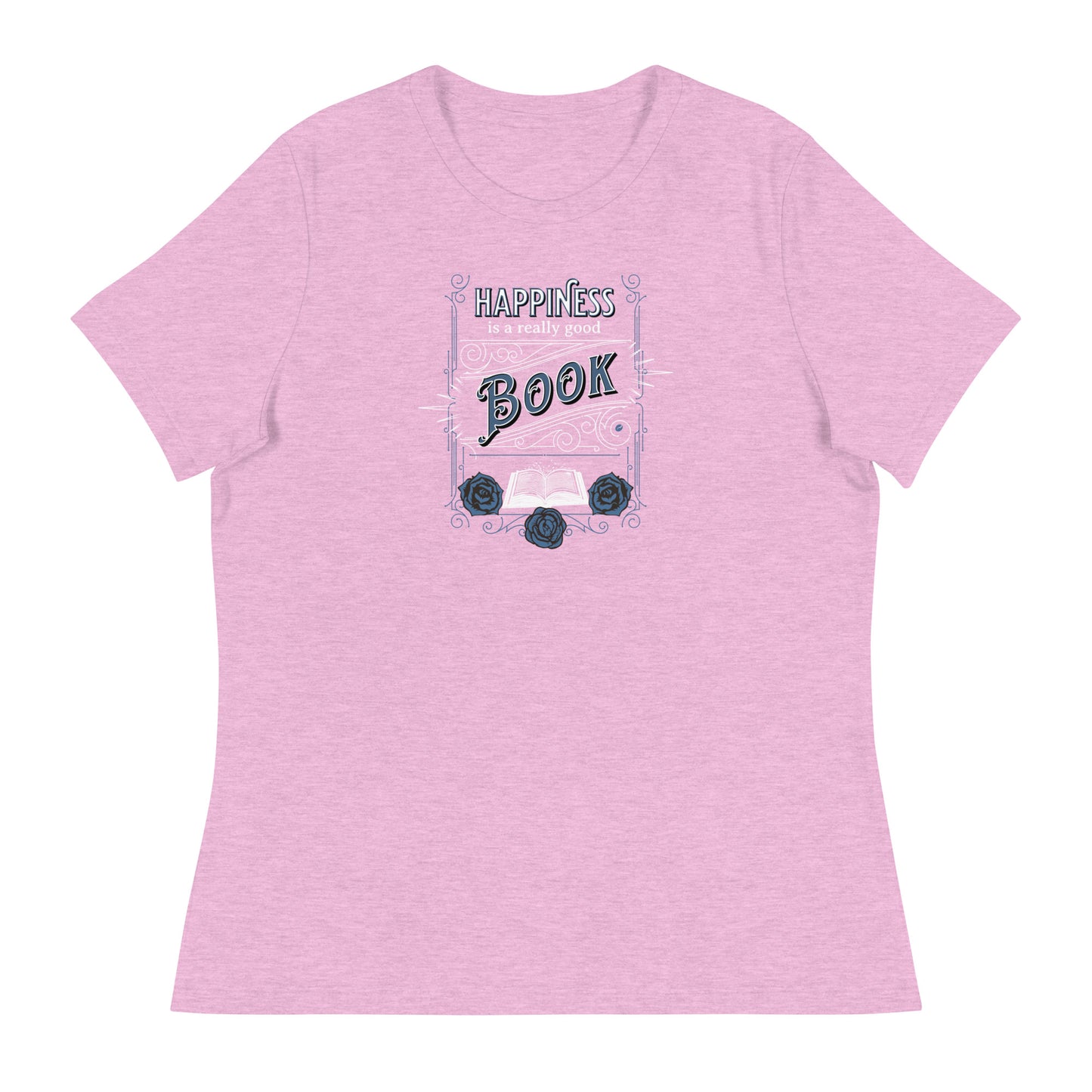 Happiness is a Really Good Book Women's Reader T-Shirt Heather Prism Lilac