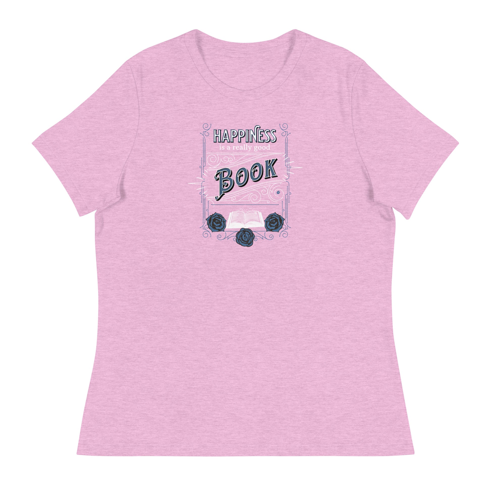 Happiness is a Really Good Book Women's Reader T-Shirt Heather Prism Lilac