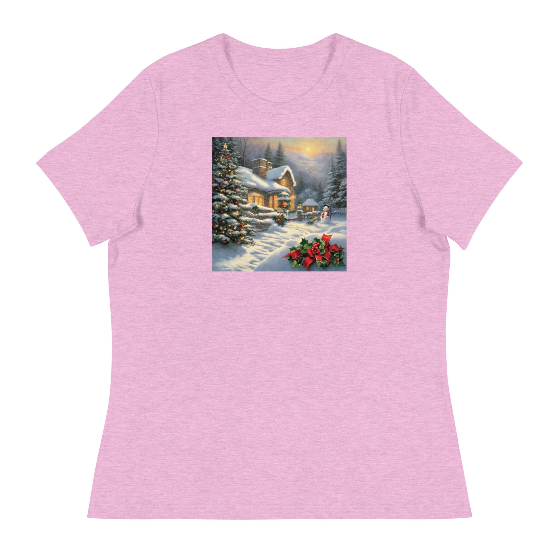 Snowy Winter Scene Women's Christmas T-Shirt Heather Prism Lilac